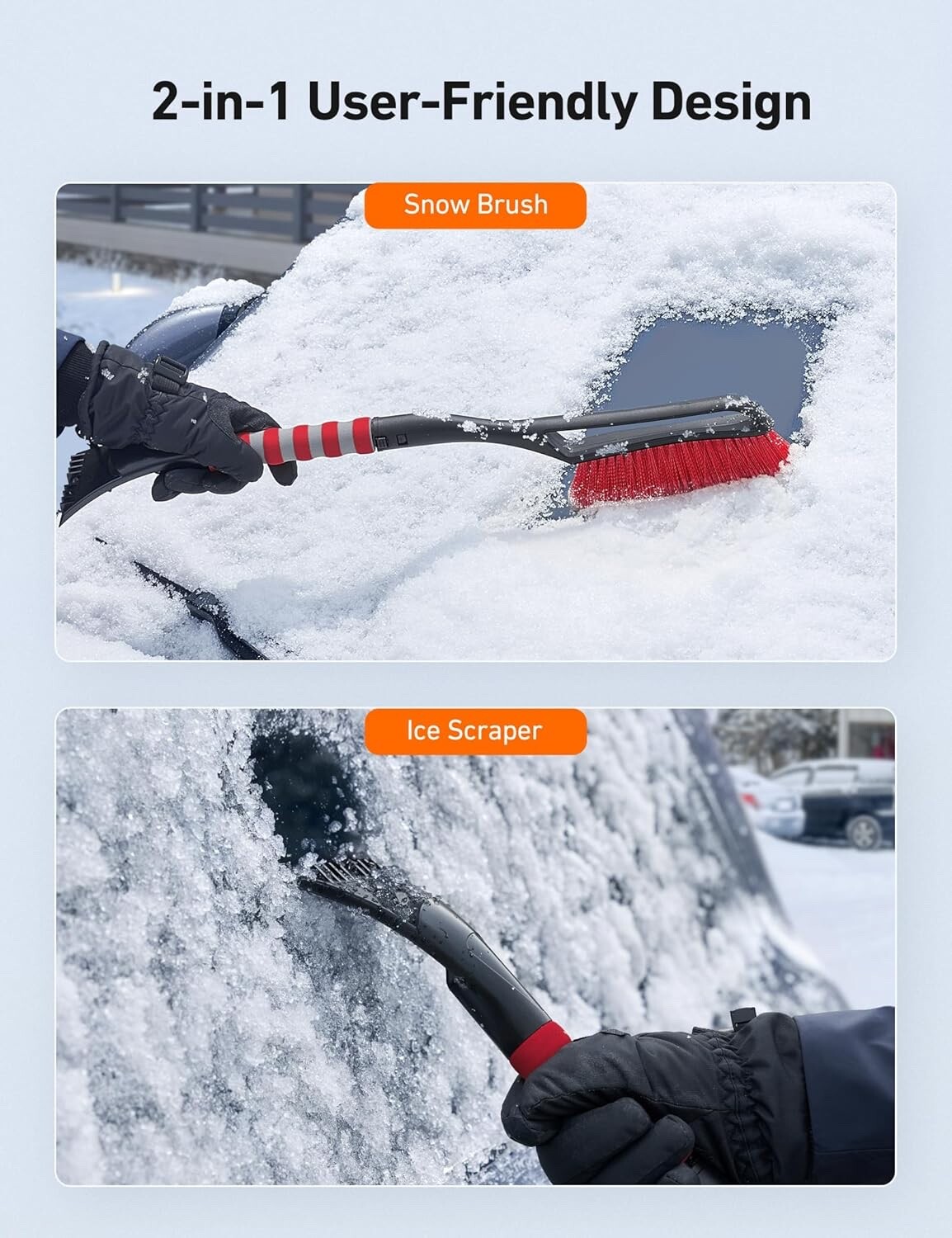 AstroAI 27” Snow Brush & Ice Scraper | Detachable, Foam Grip for Cars & SUVs