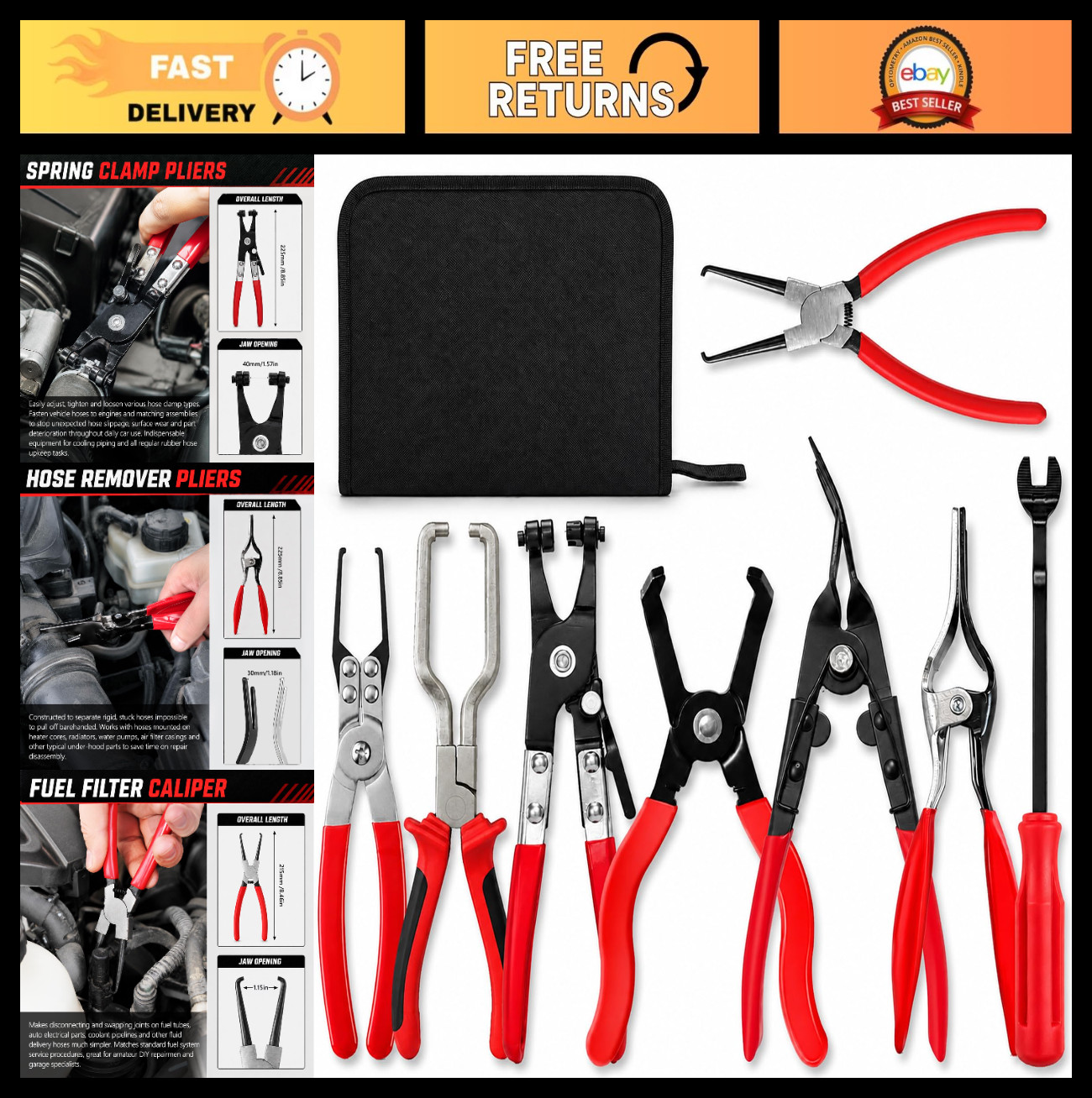 8Pcs Fuel Line Disconnect Tool Set – Automotive Pliers, Hose Clamp Remover, Push