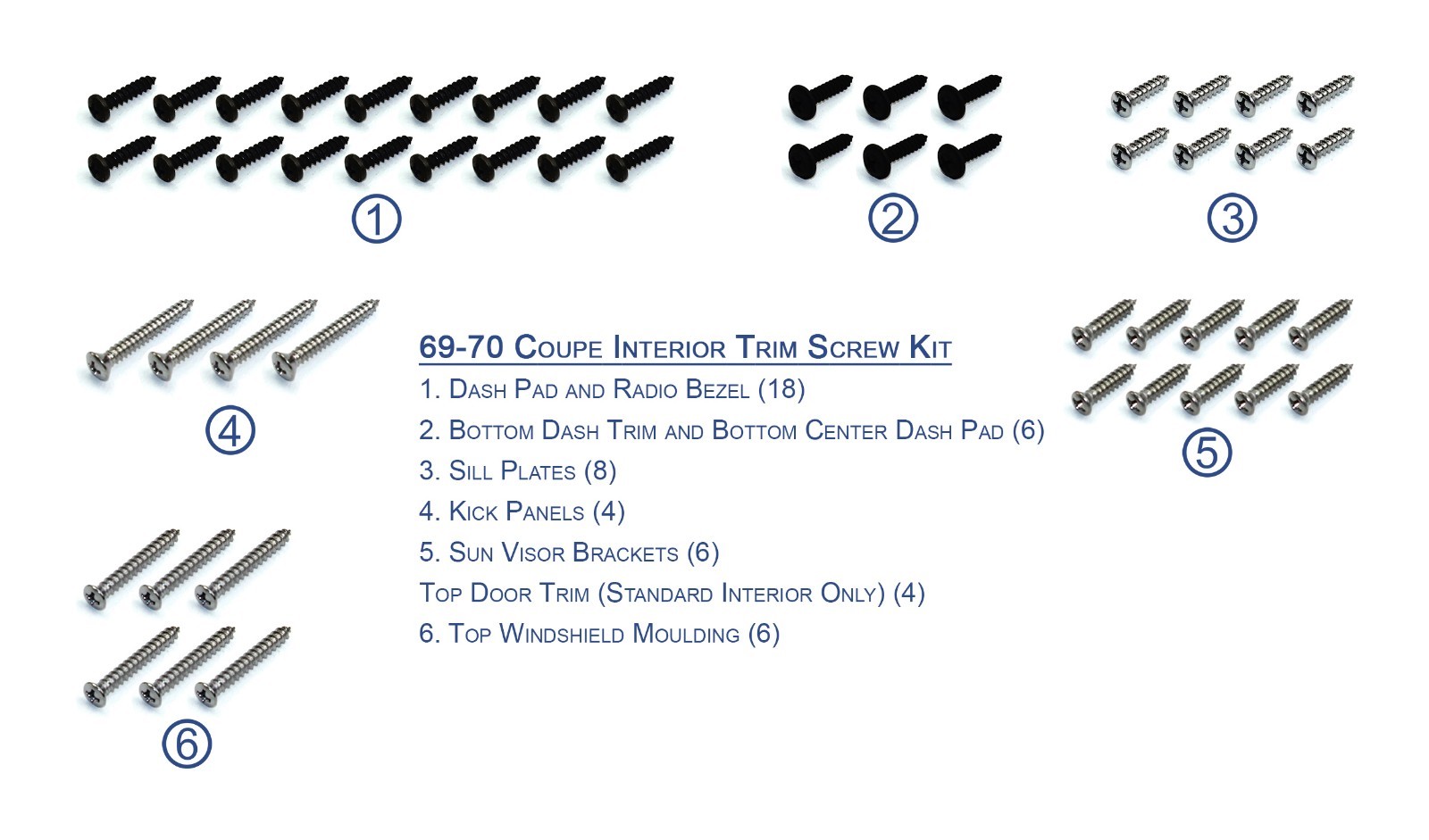 Mustang Screw Kit Interior Coupe 1969 – 1970 – Pony Enterprises