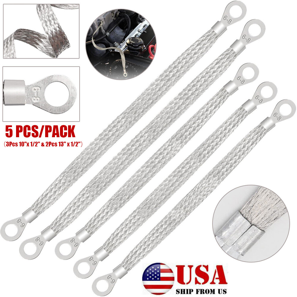 5X Car Truck Firewall Engine Body Engine Ground Strap Tinned Copper Cable Kit