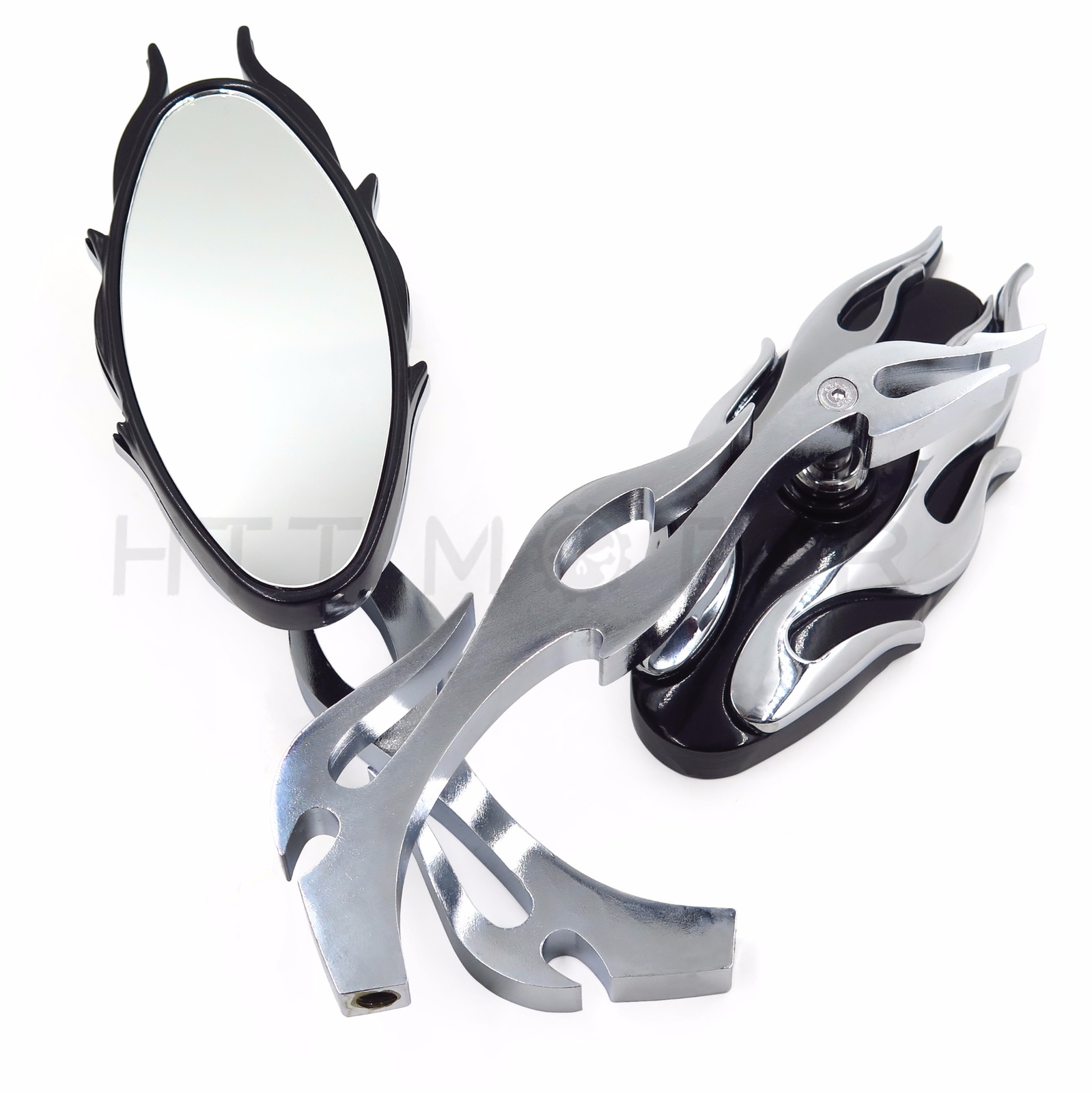 CHROME CNC FLAME MOTORCYCLE CRUISER CHOPPER CUSTOM REARVIEW SIDE MIRROR 8MM 10MM