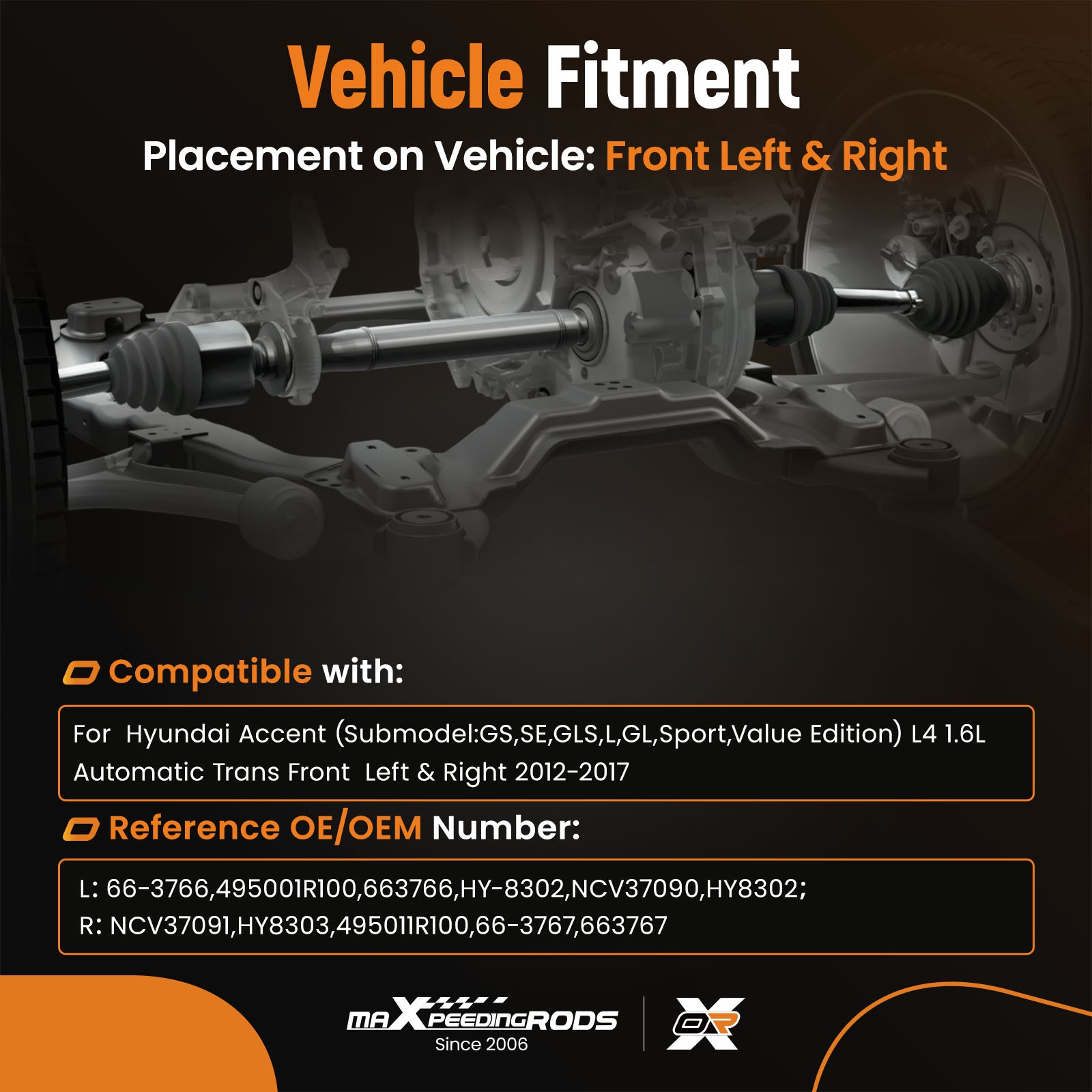 CV Axle Shaft Front Left Right Side for Hyundai Accent Automatic Trans 2012-17