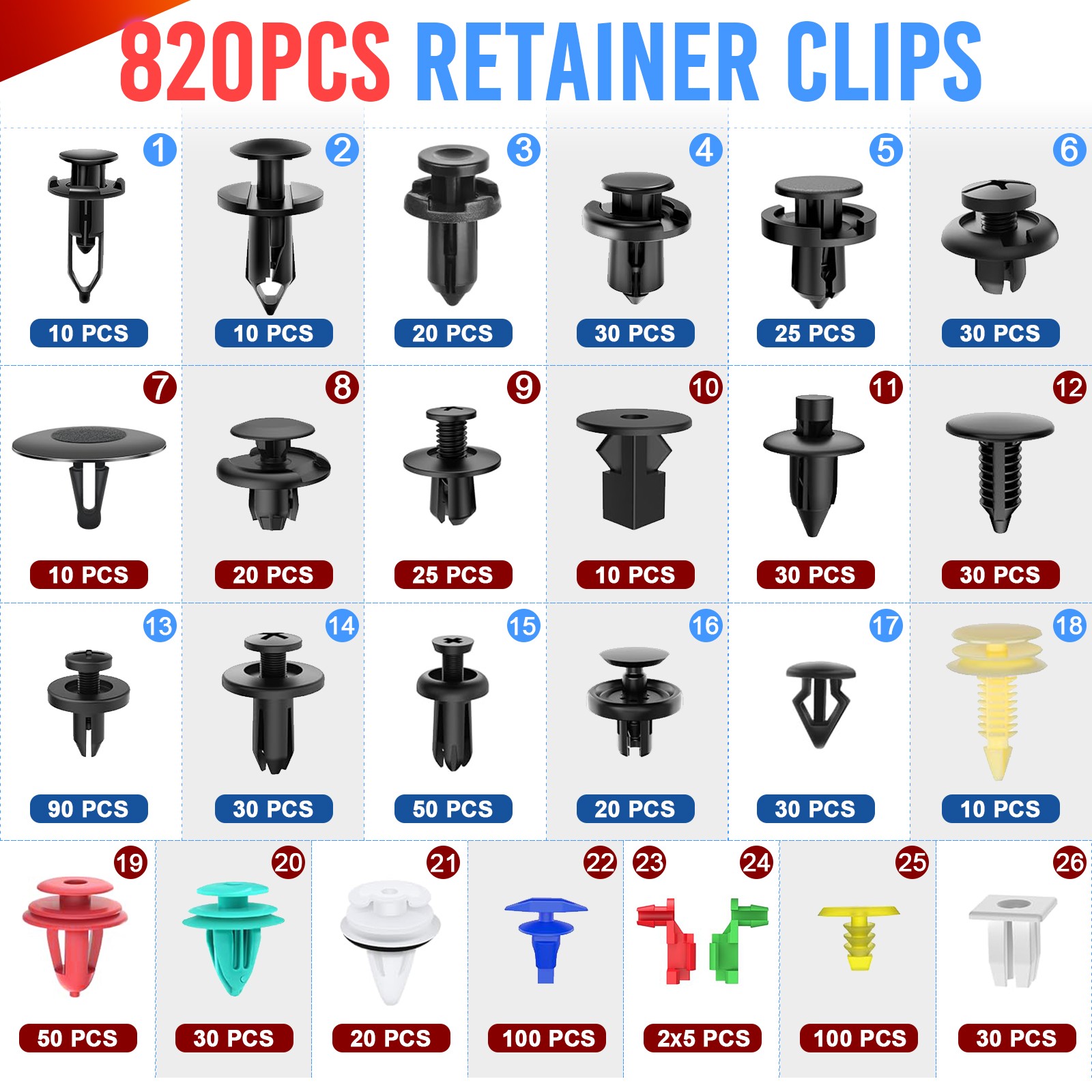 925 PCS Car Retainer Auto Fasteners Body Plastic Trim Clips Pin Rivet Bumper Kit