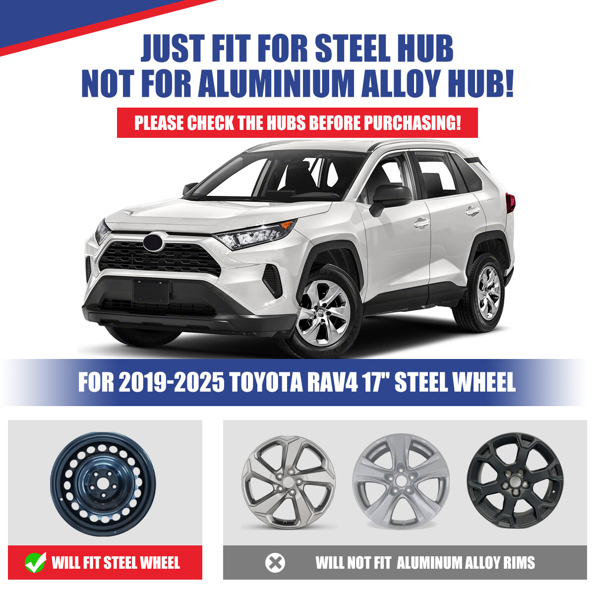 17 inch Steel Wheel Hubcaps Set of 4 Snap-On For R15 2019-2025 TOYOTA RAV4