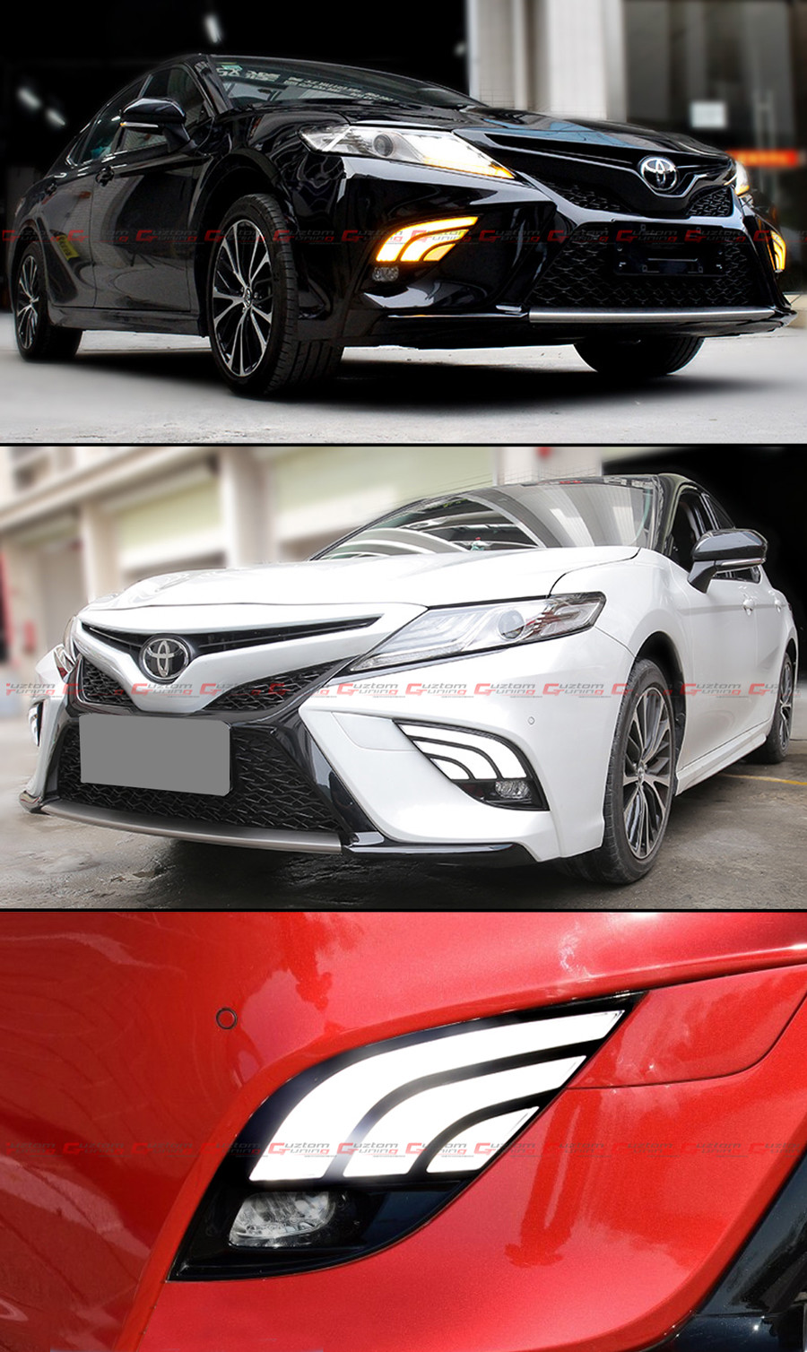 FOR 18-20 TOYOTA CAMRY SE XSE FOG LAMP LIGHT + WHITE & AMBER LED DRL BEZEL COVER