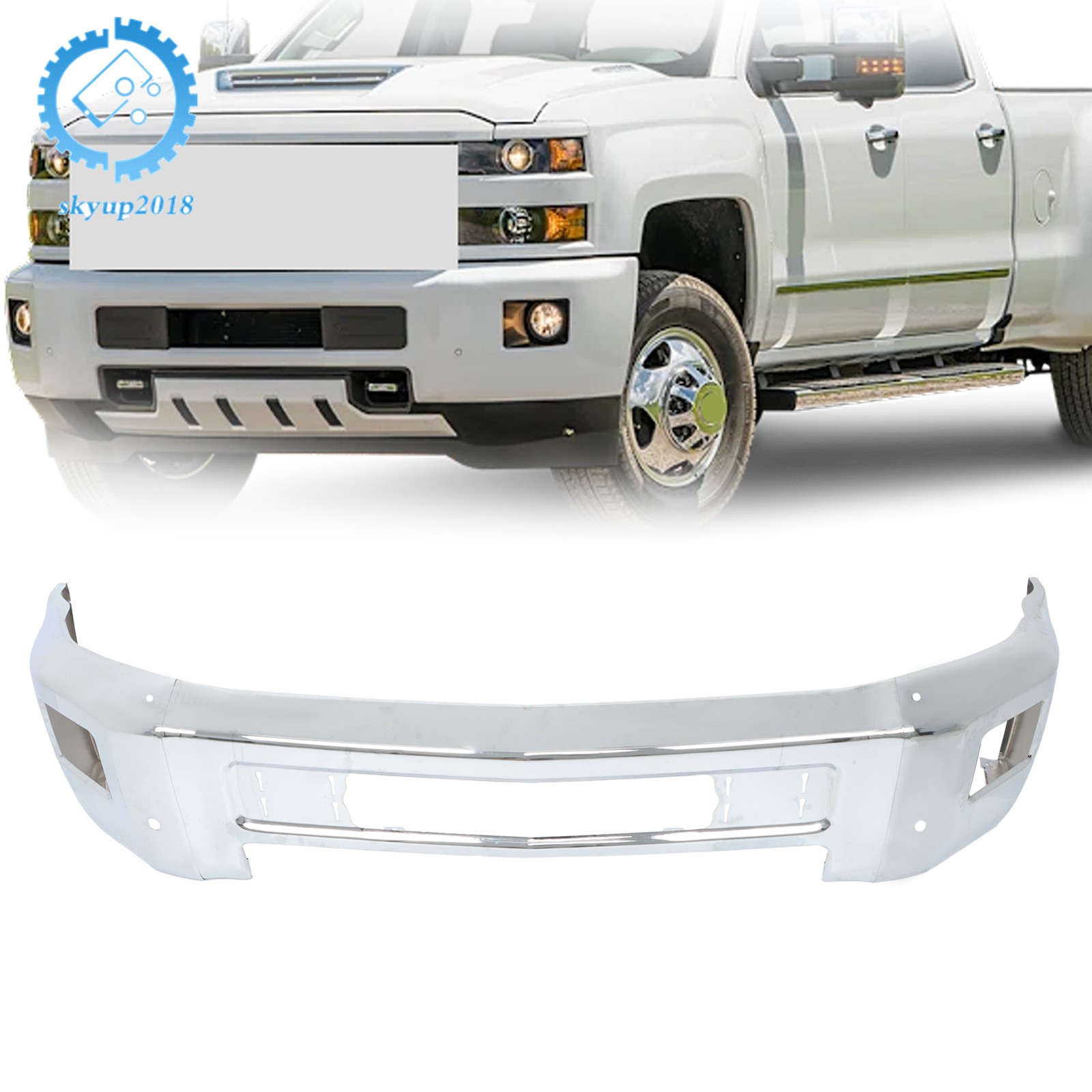 For Chevy Silverado 2500 3500 2015-2019 Front Bumper Chrome 3-Pieces With Holes