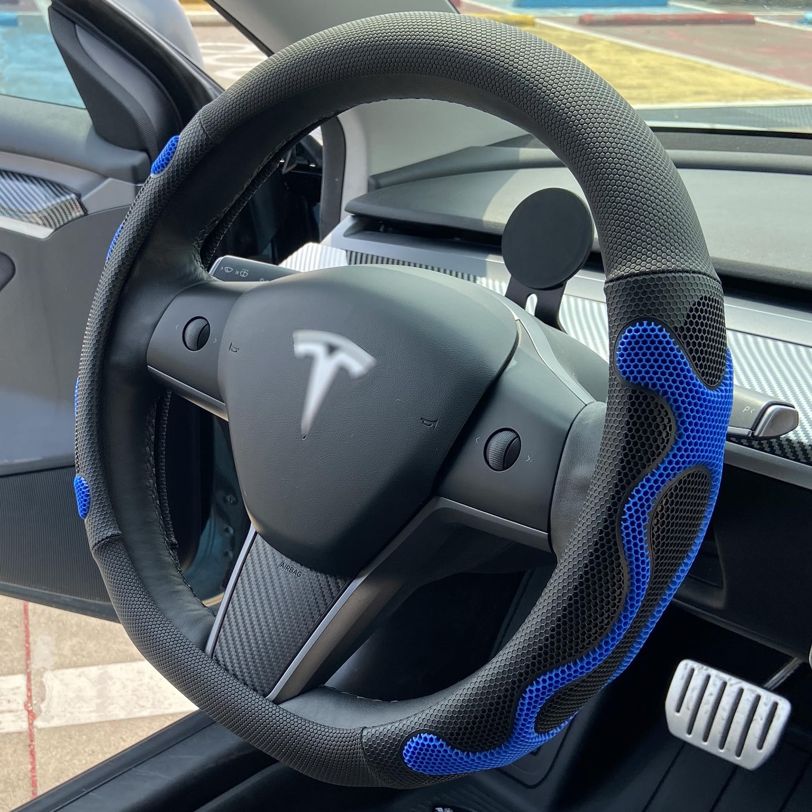 PINCTROT Comfy Grip Steering Wheel Cover for Tesla Model Y/3 2016-2025 C-Blue
