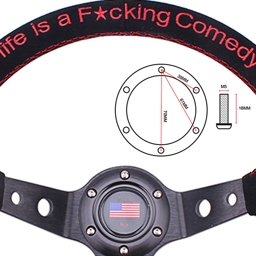 14inch 350mm Suede Leather Grip Steering Wheel Hand 9.5cm Dish for Racing