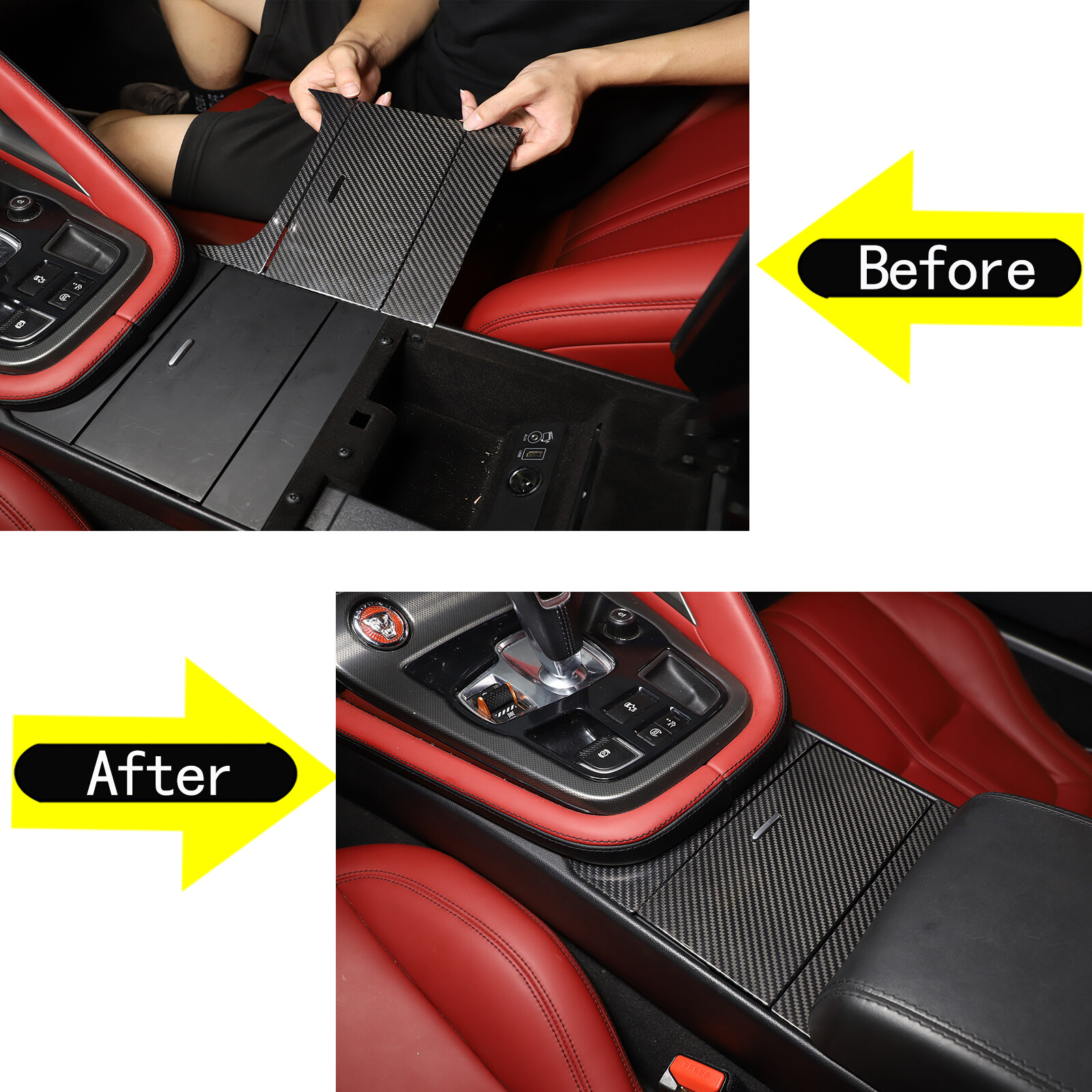 Dry Carbon Fiber Center Storage Panel Cover Trim For Jaguar F-TYPE 2013-2023