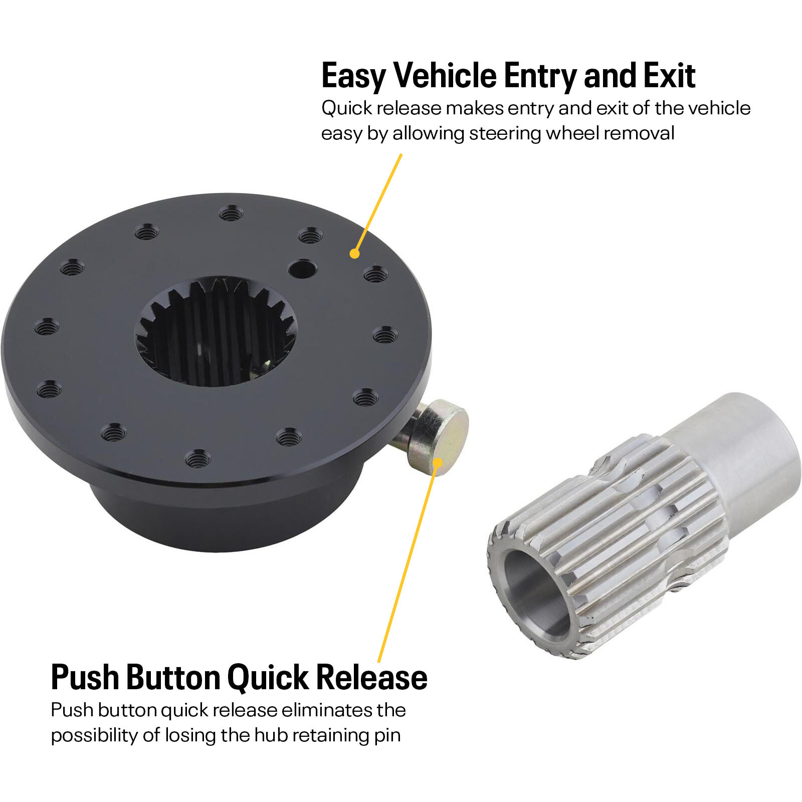 6-bolt Black Quick Release Steering Wheel Hub Splined, 3/4″ shaft
