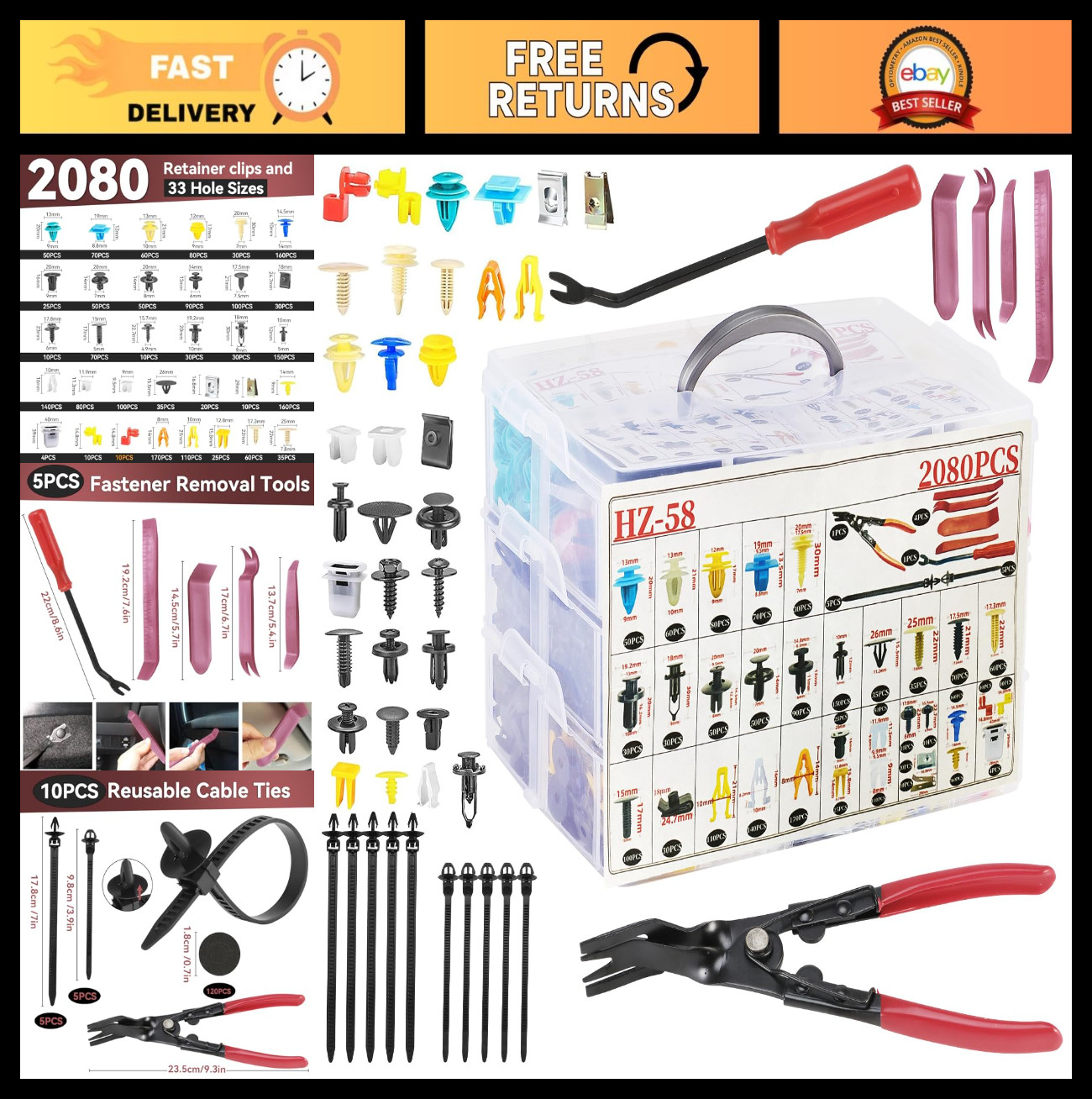 2080Pcs Universal Car Retainer Clips & Fasteners Kit – 33 Sizes, Nylon Rivets, P