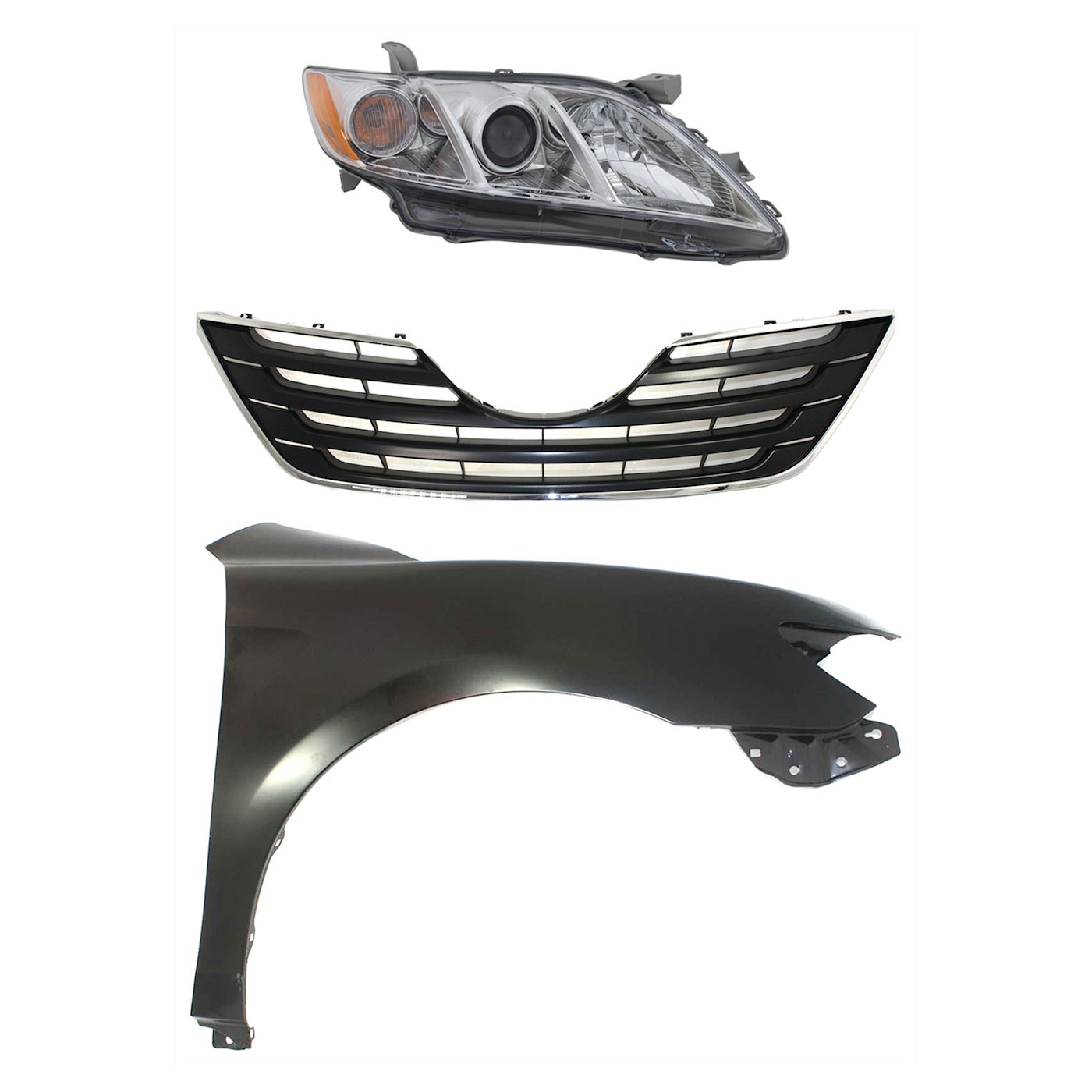 Headlight Kit For 2007-2009 Toyota Camry RH Halogen w/ Fender & Grille Us Built