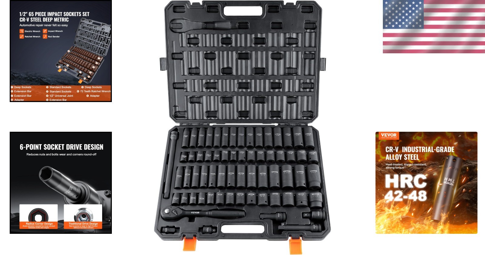 1/2″ Drive Impact Socket Set with Easy-to-Read Markings