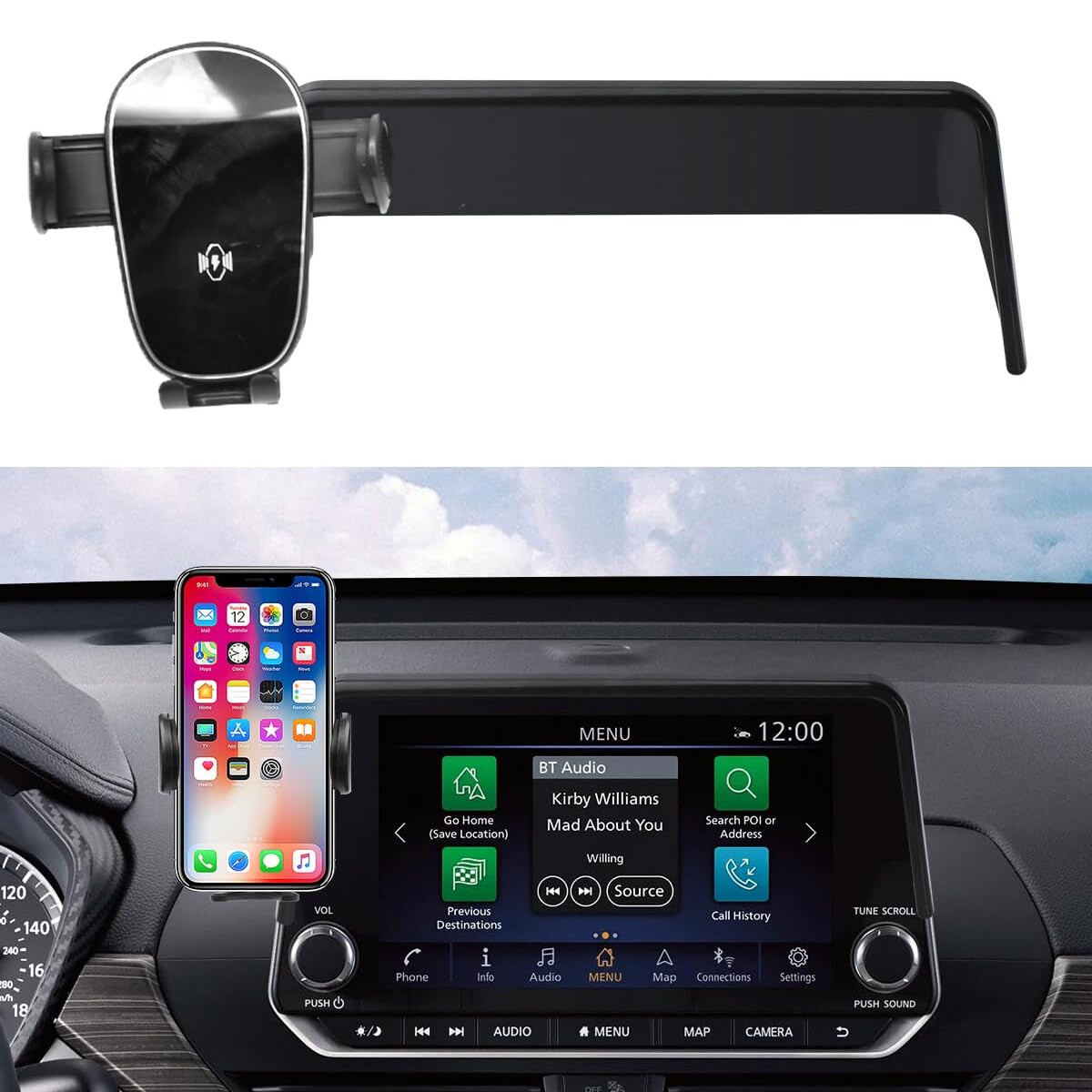 360 Car Phone Holder For 2021-2023 Nissan Rogue with 8″ Screen Mobile Bracket