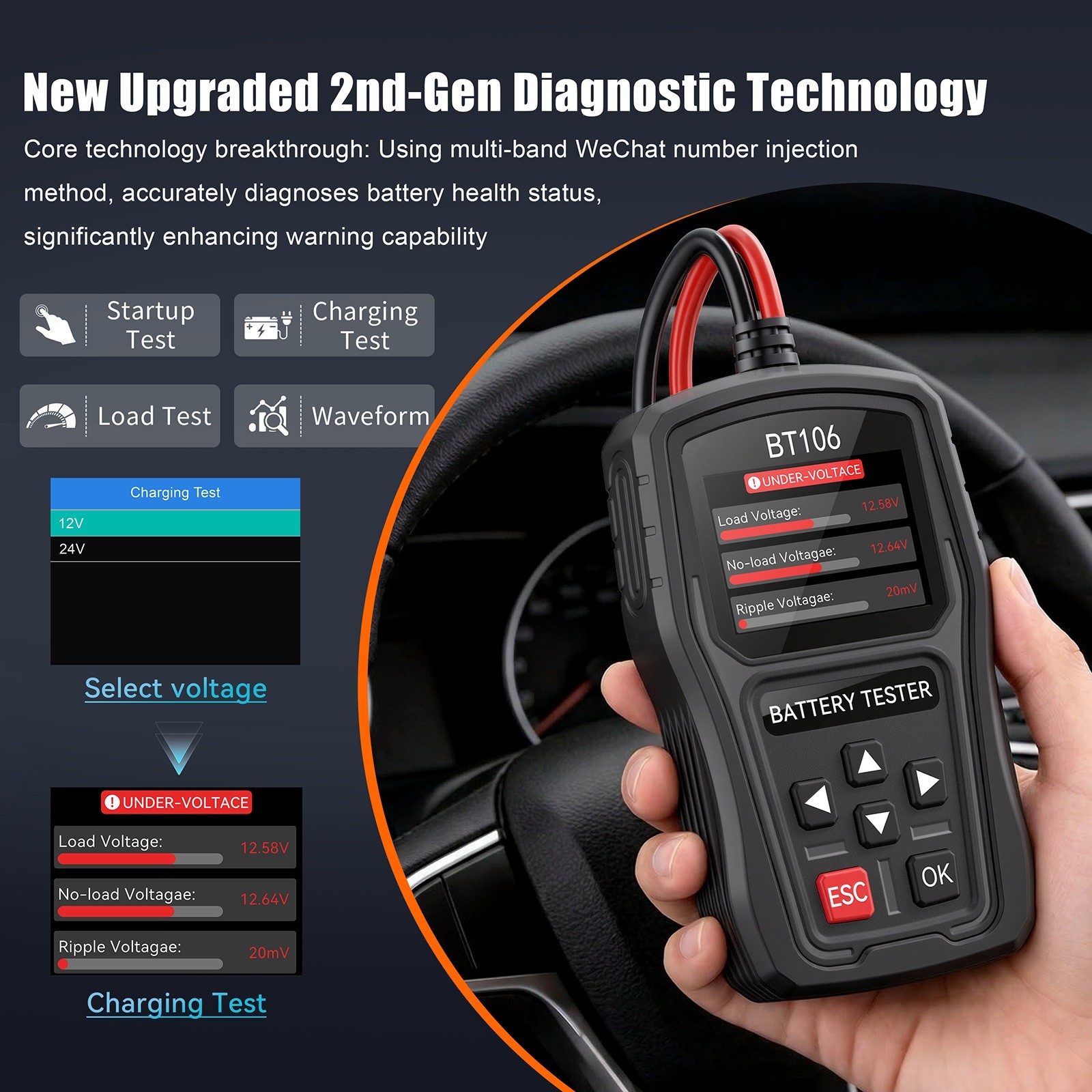 TopDiag 12V24V Car Battery Tester Truck Startup Charging Load Tester AGM GEL EFB