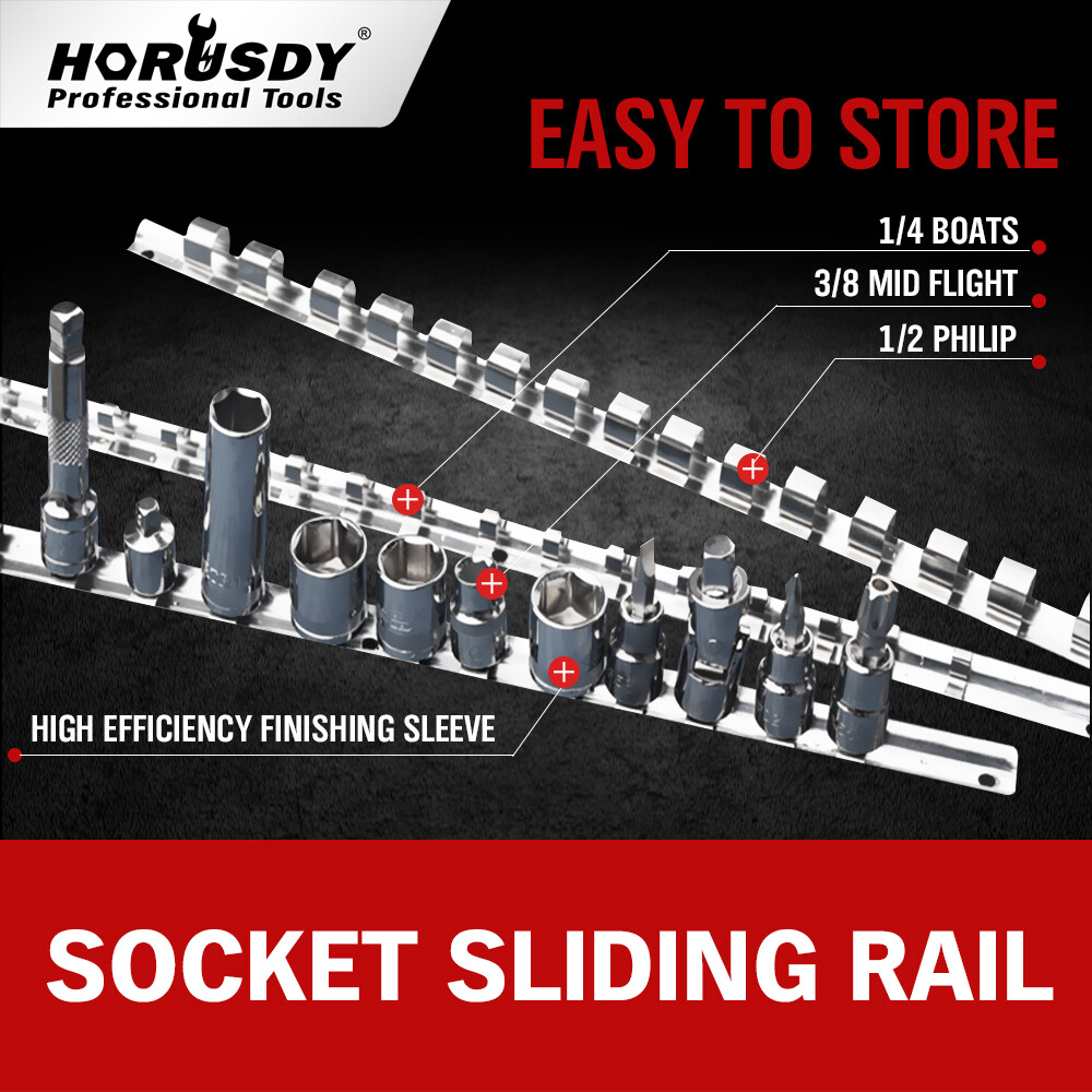 3PC Socket Holder Sliding Rail Tray Organizer 1/4″ 3/8″ 1/2″Mountable Steel Rack