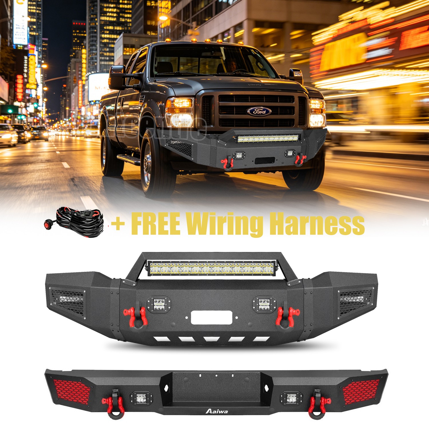 Aaiwa Fits 1999-2004 Ford F250/F350 Super Duty Front+Rear Bumper w/Winch Plate