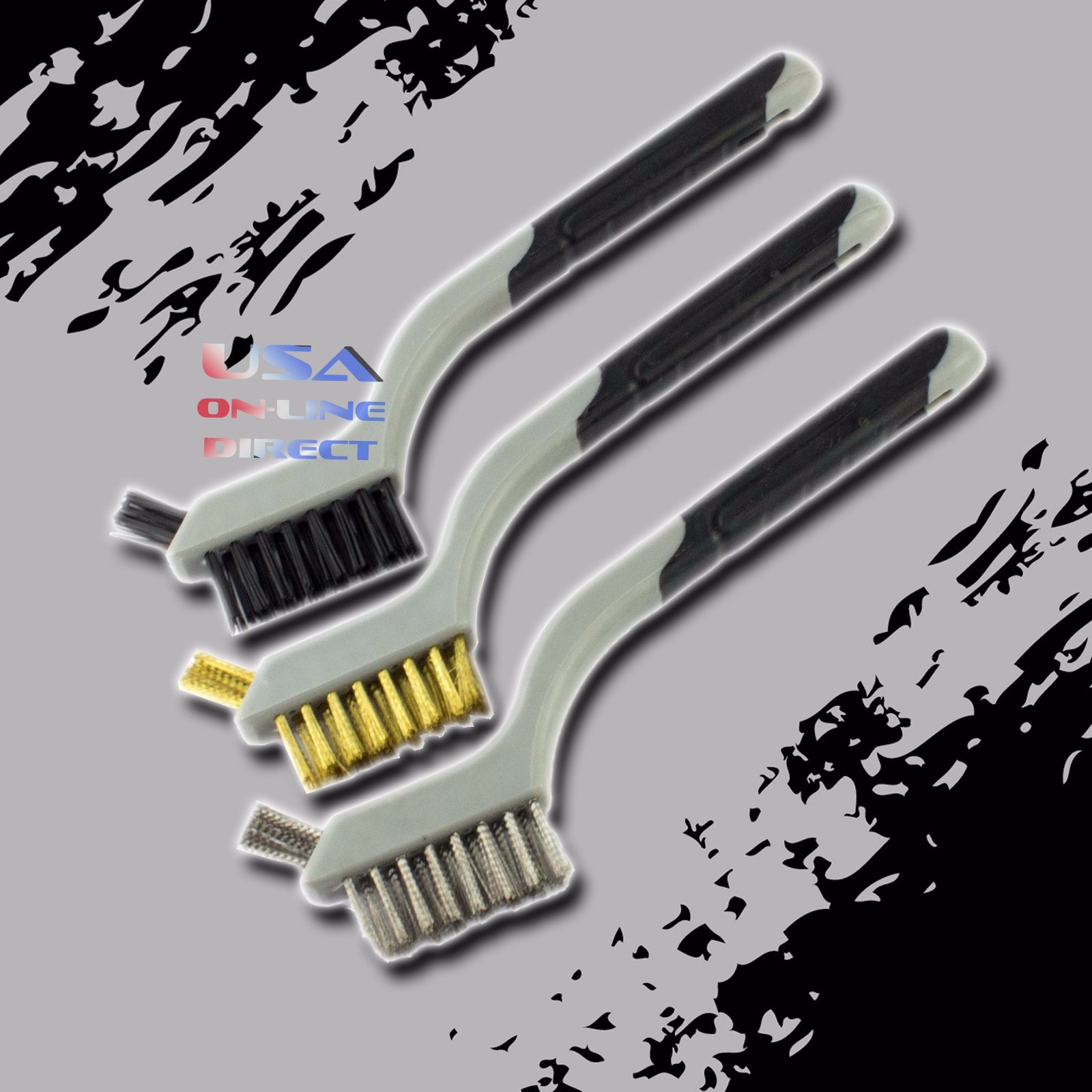 3Pc Stainless Steel Brass Nylon Wire Brush Set Cleaning Rust Detail Polish Metal