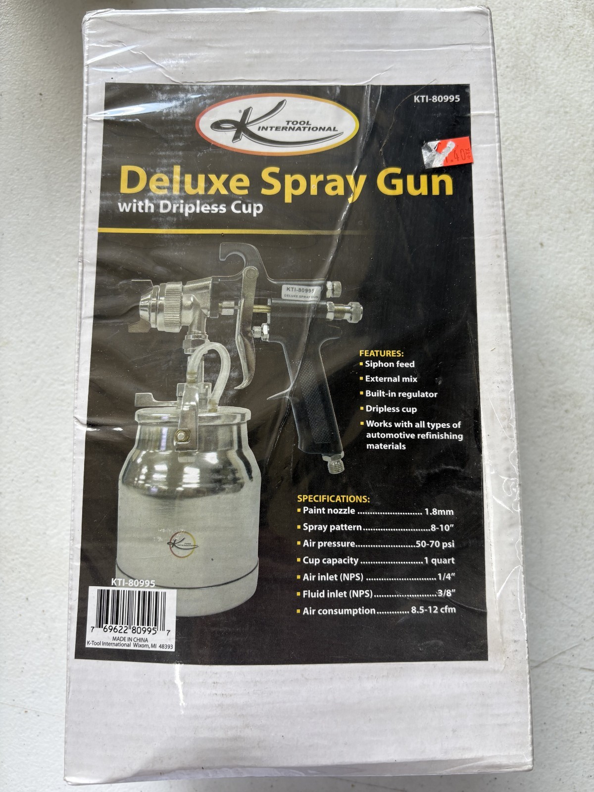 KTOOL INTERNATIONAL KTI-80995 DELUXE SPRAY GUN WITH CUP SIPHON FEED 1.8MM NOZZLE