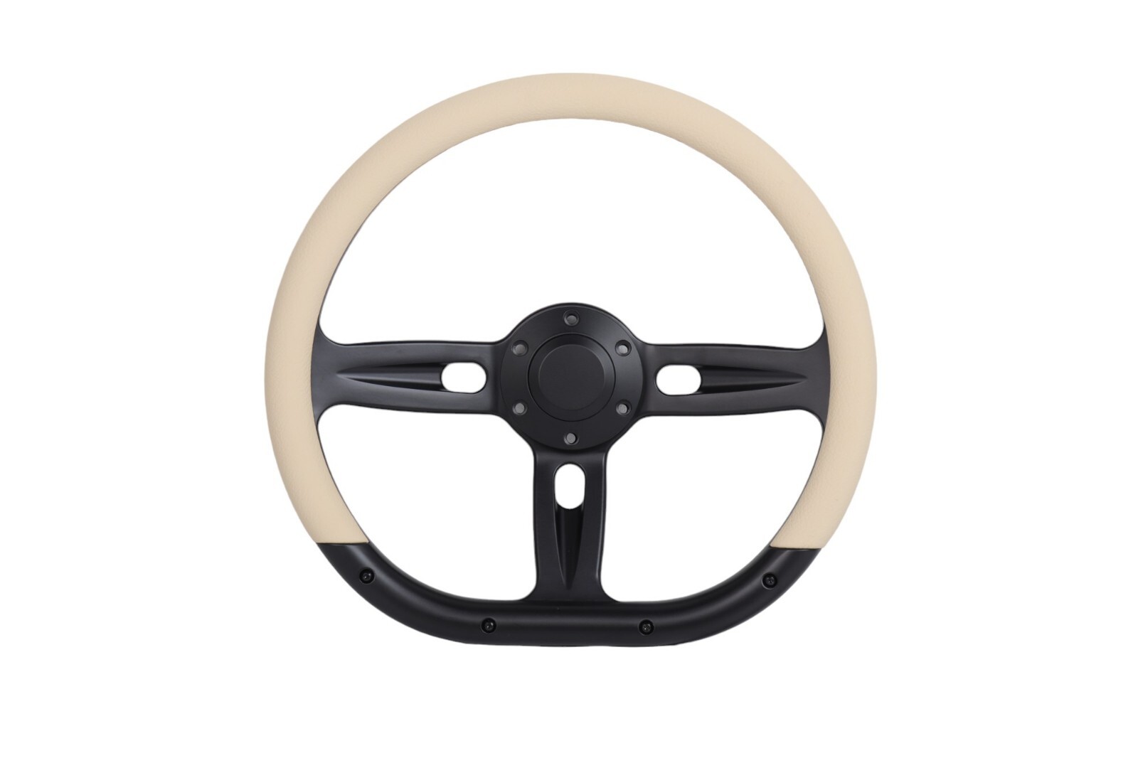 D-Shape 14” Tan Steering Wheel w/ Horn 6-Bolt Metal Half Wrap Car Truck SUV