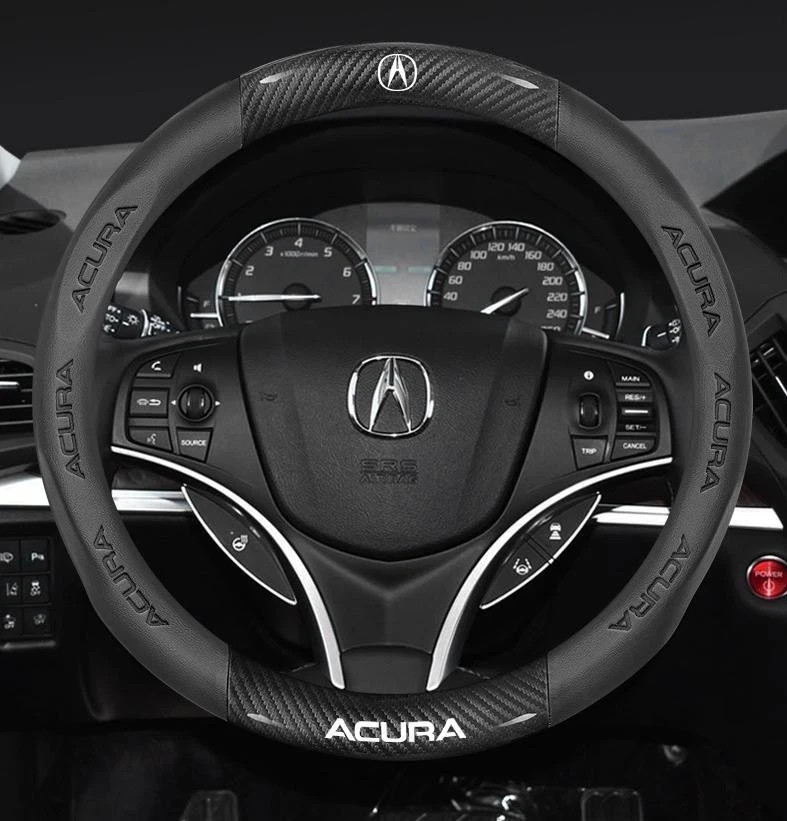 38cm 15″ Steering Wheel Cover Faux Leather For Acura Carbon Fiber + Black