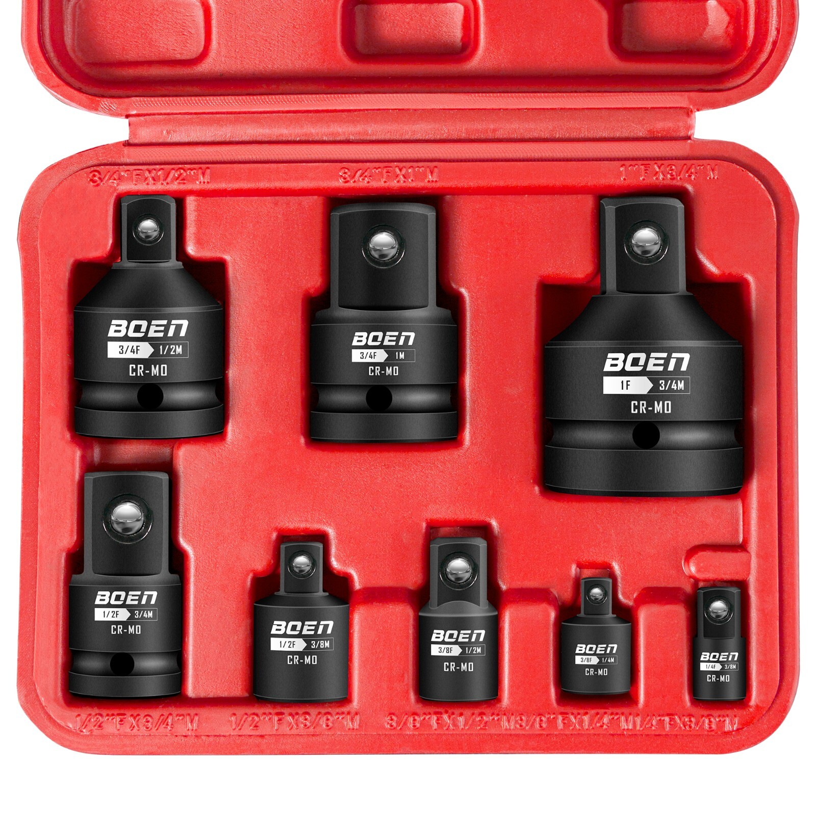 8 Piece Impact Socket Adapter and Reducer Set, 1/4″ 3/8″ 1/2″ 3/4″ Drive Socket