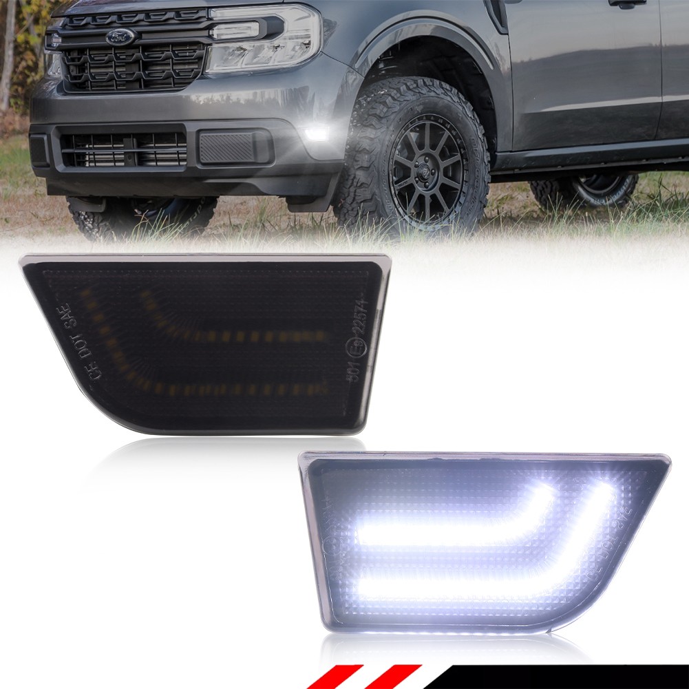 2X Smoked White LED Front Side Marker Signal Lights For Ford Maverick 2022-2025