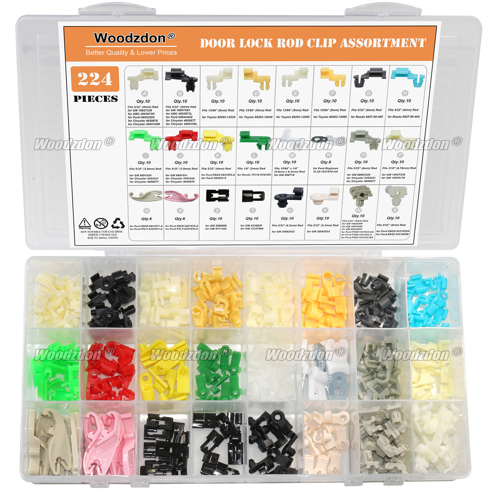 224pc Door Lock Rod Clip Assortment Tailgate Handle for GM for Ford for Chrysler