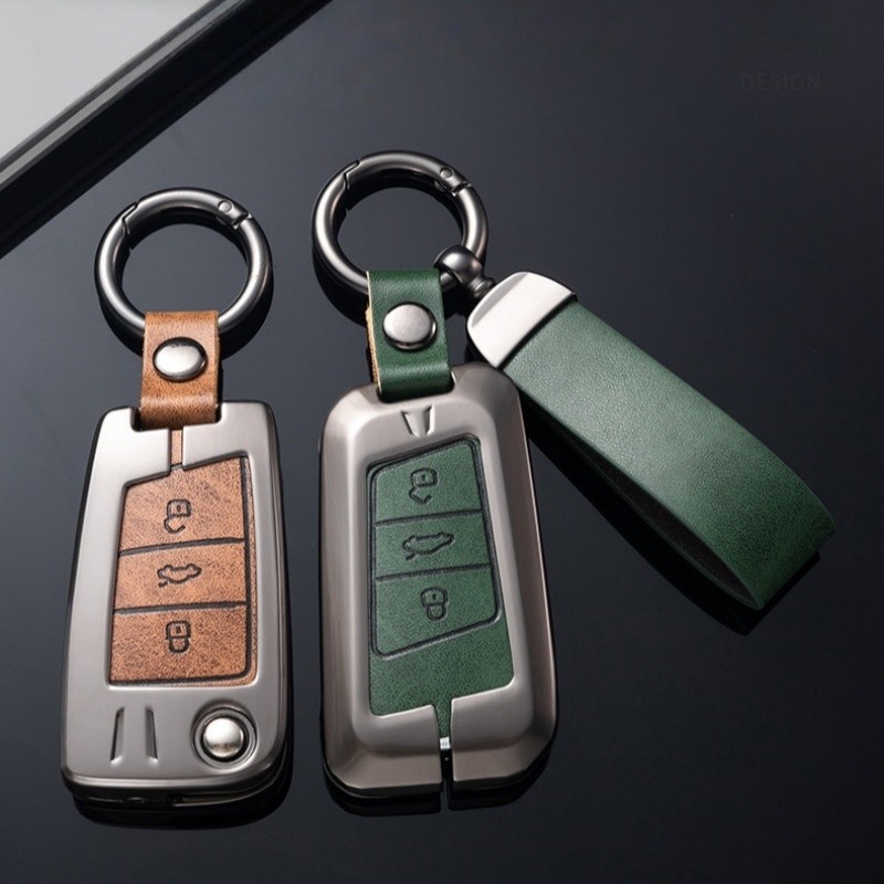 Zinc Alloy Leather Car Remote Key Fob Case Cover Bag For Volkswagen Touareg 2019