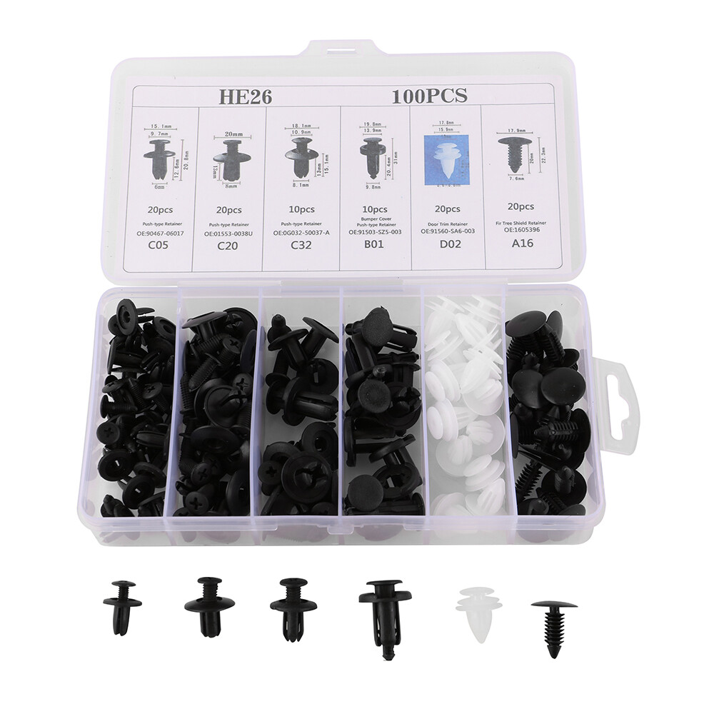 100PCS Car Retainer Clips Auto Fasteners Push Trim Clips Pin Rivet Bumper Kit