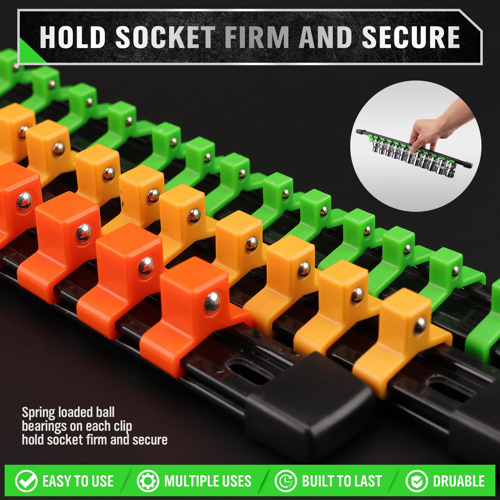 SWANLAKE Organizer Socket Holder, 9PCS 1/4-Inch 9 PCS, Yellow, Green, Orange