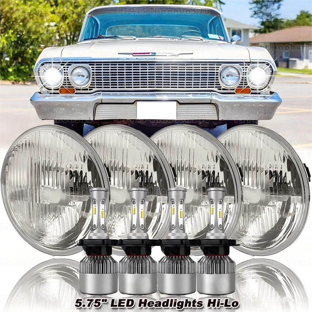 4PCS For Chevy Impala Bel Air 1962-1975 5.75″ 5-3/4″ LED Headlights Hi/Lo Beam