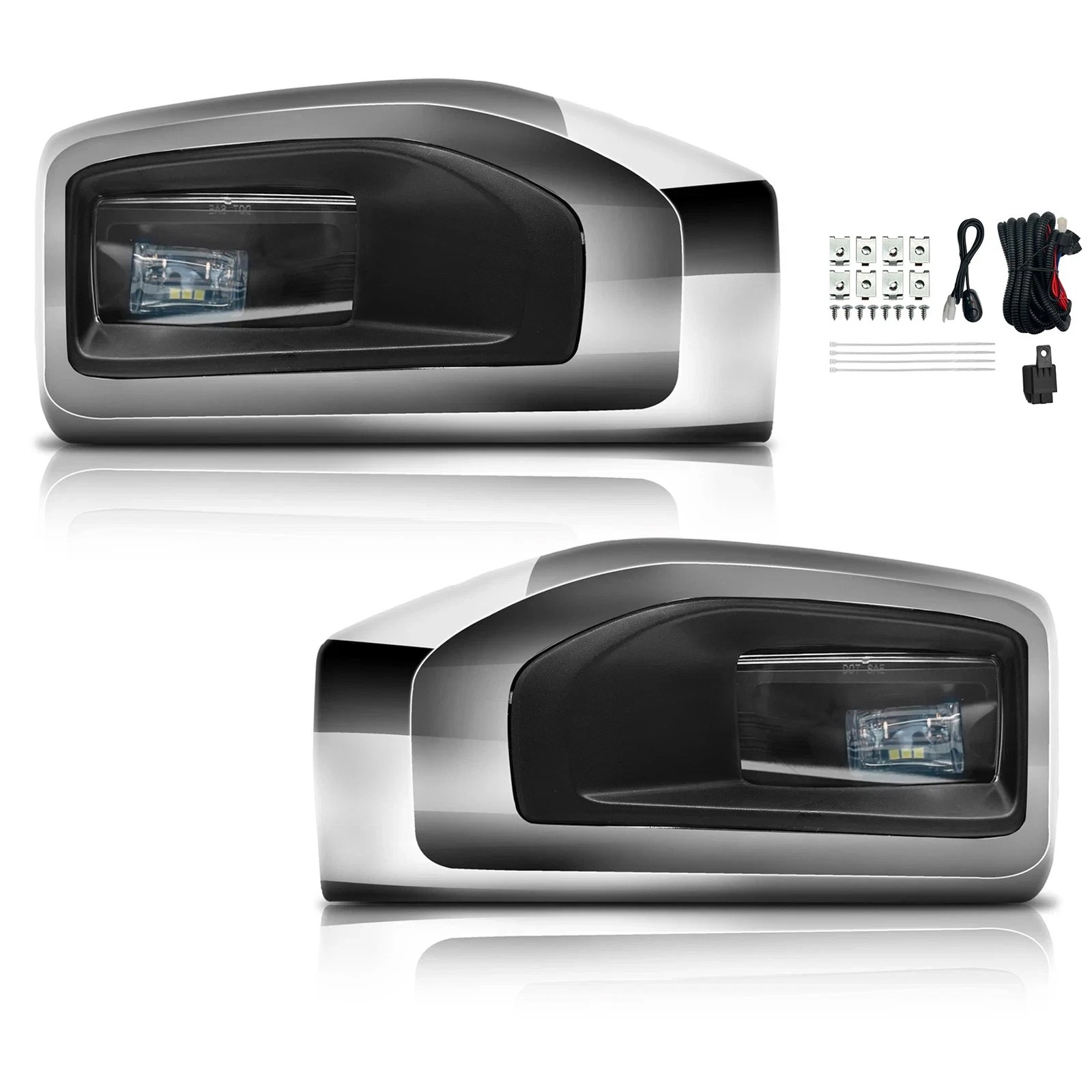 Clear LED Fog Lights Lamps + Chrome Bezels For 2015-2018 GMC Yukon Yukon XL