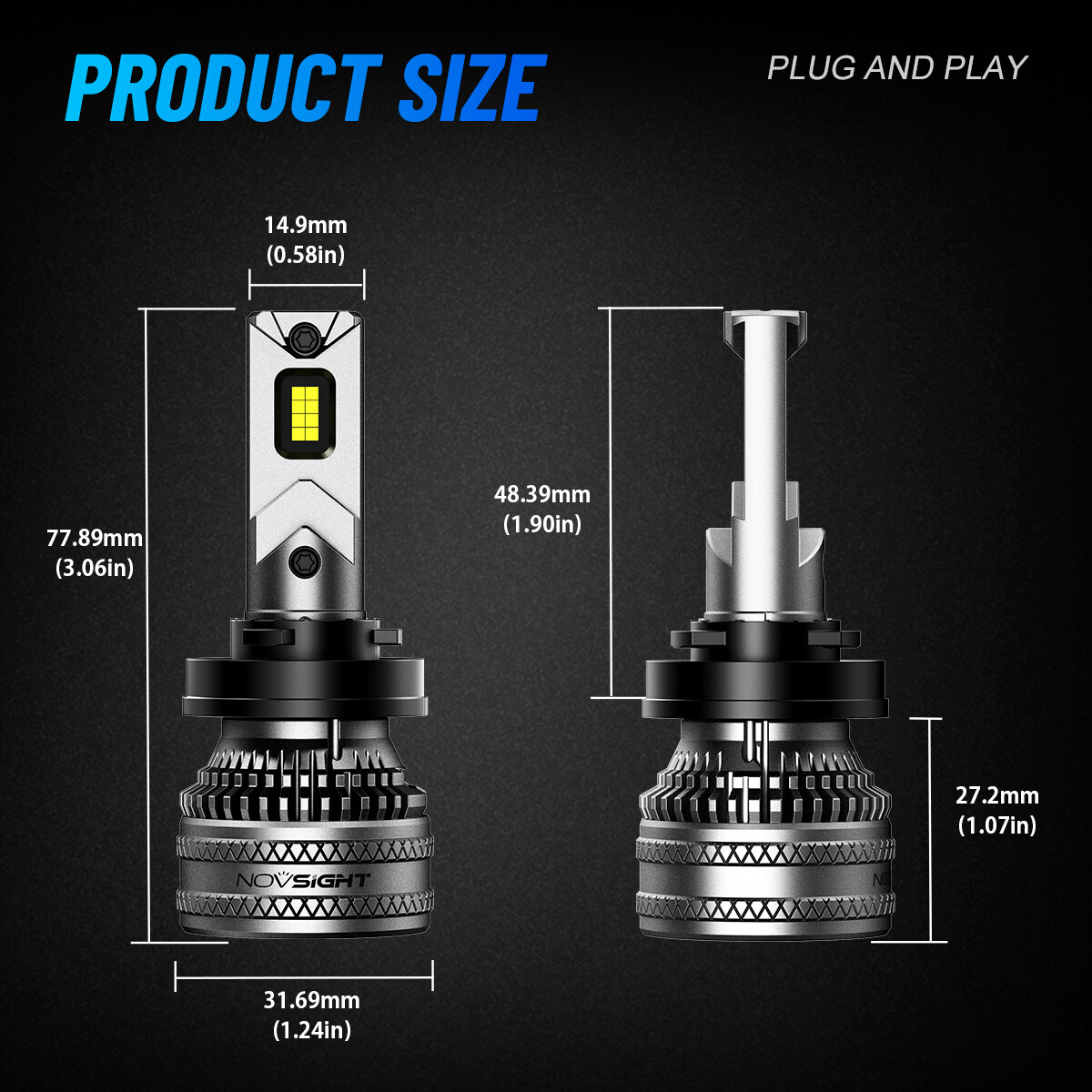 NOVSIGHT Pair H11 LED Headlight Bulbs High Low Beam 6500K 45000LM 200W White