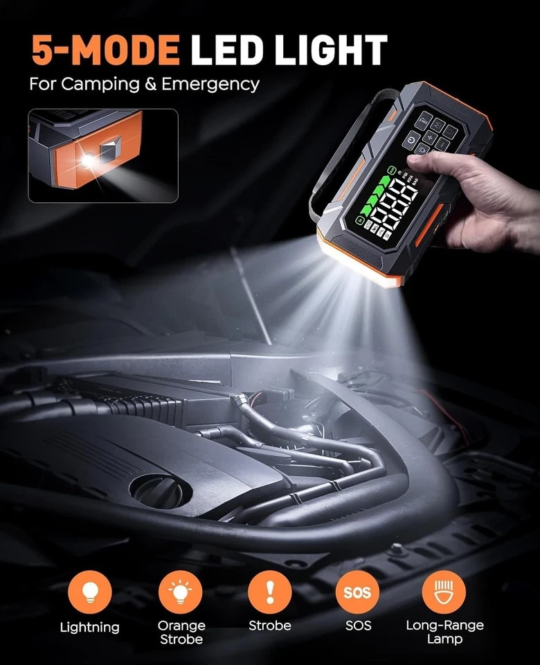 YaberAuto 16-in-1 Jump Starter with Air Compressor 8000A 160PSI Car Battery…