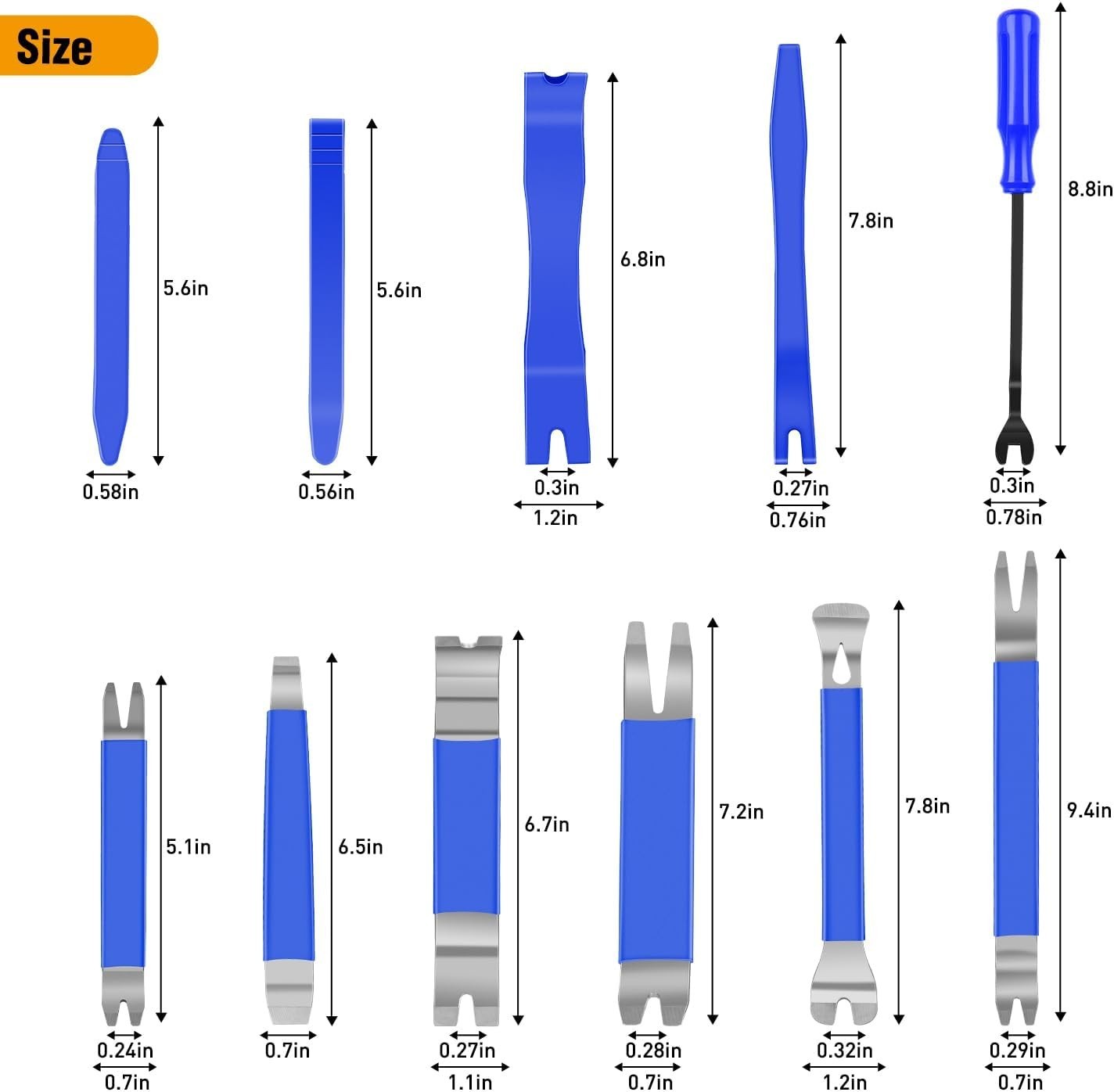 11PCS Ergonomic Trim Removal Tool Kit – Metal & Nylon Car Repair Set in Blue