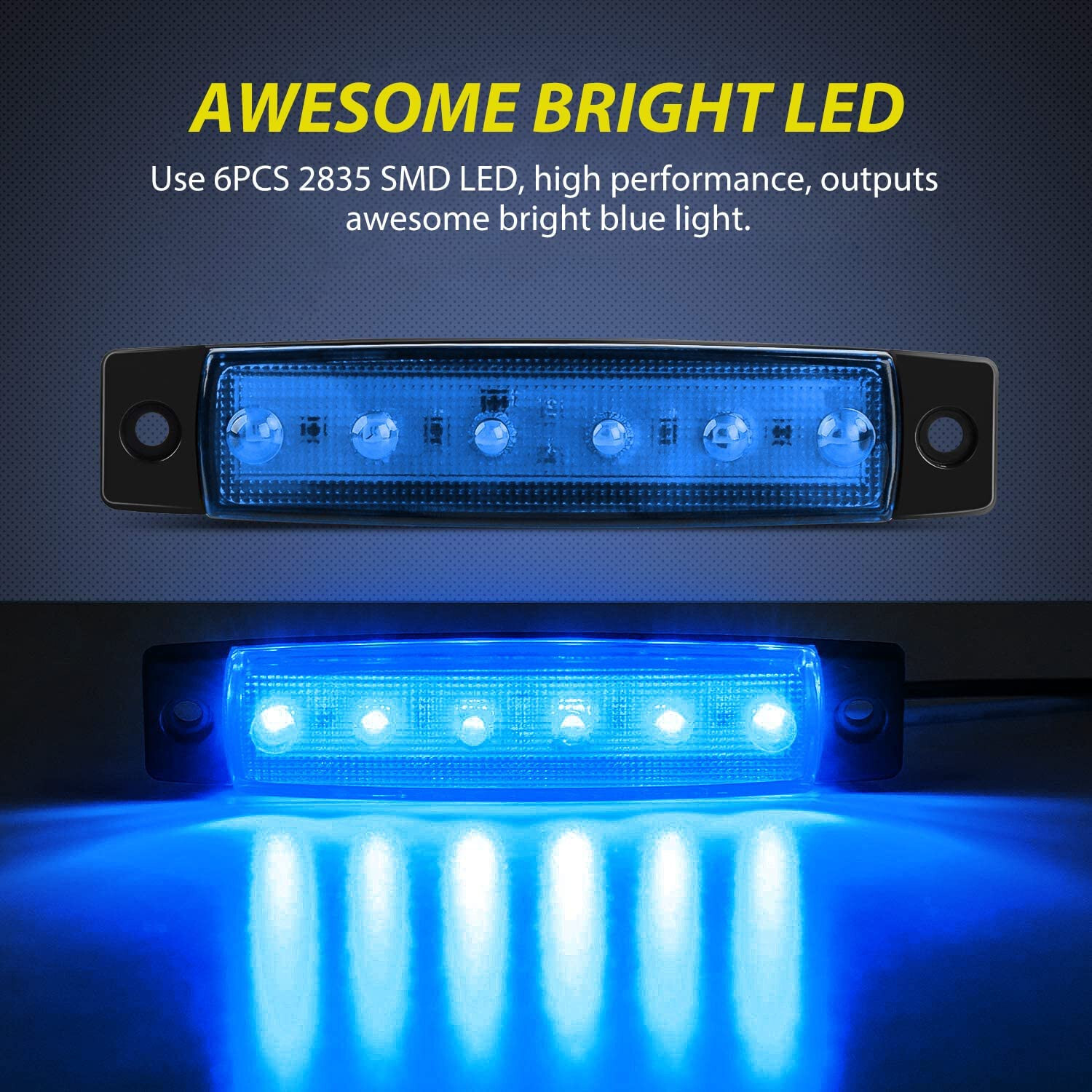 Nilight Side Marker Light 10PCS 3.8” 6 LED Blue Indicator Light 2 Years Warranty