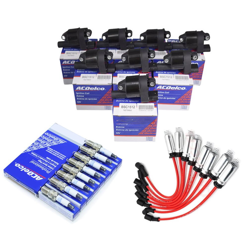 Genuine 8pcs UF414 Ignition Coils+Spark Plugs+Wires For GMC Chevy SilveradoTahoe