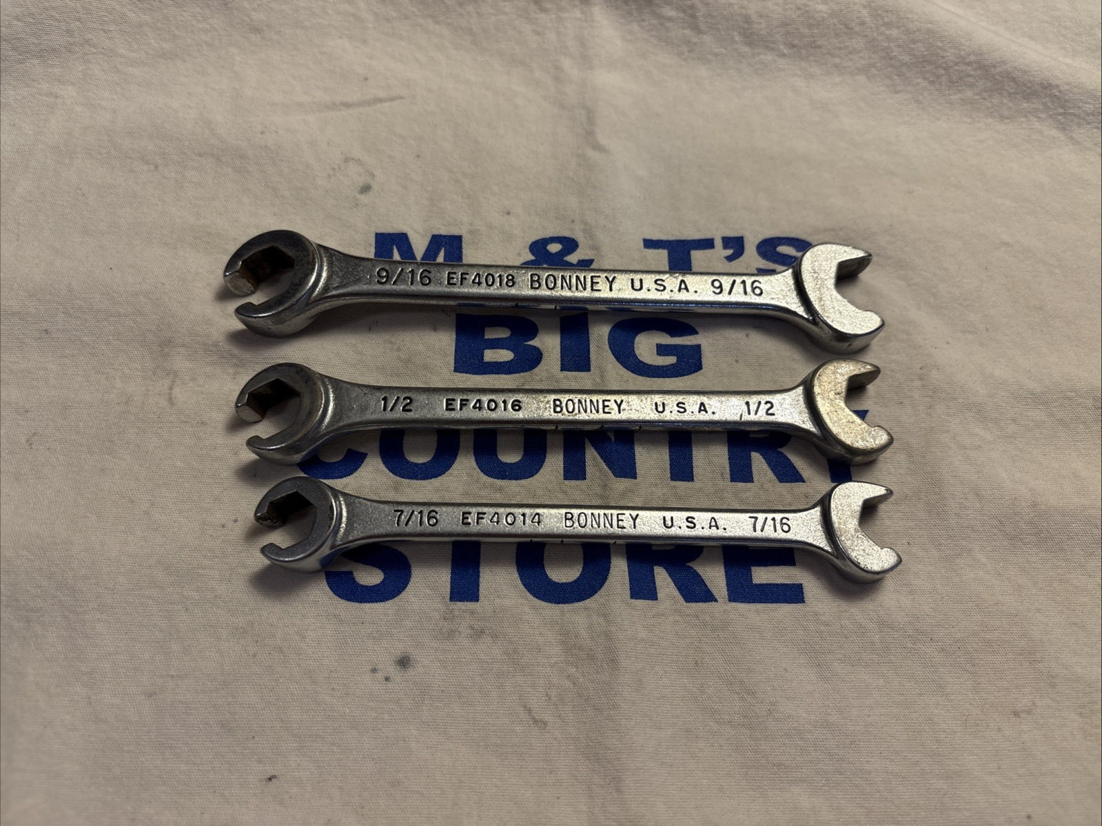 Vintage Bonney 3pc Flare Nut Speed Wrench Set 7/16″-9/16″ EF4014, EF4016, EF4018