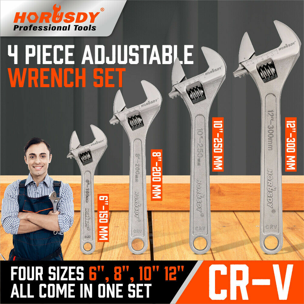 4Pcs Adjustable Wrench Set CR-V Steel crescent wrench 6″ 8″ 10″ 12″ Laser Scales