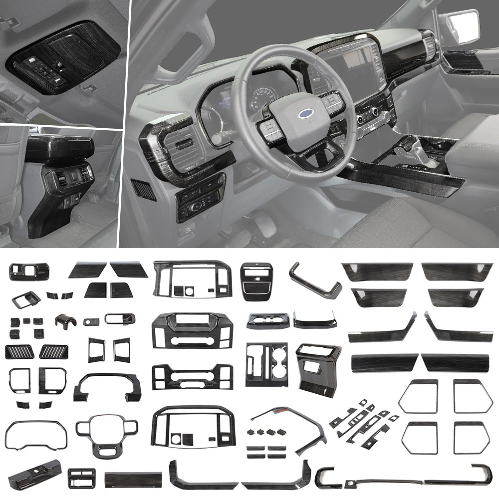 Black Wood Center Console Full Cover Interior For Ford F150 2021-25 Accessories