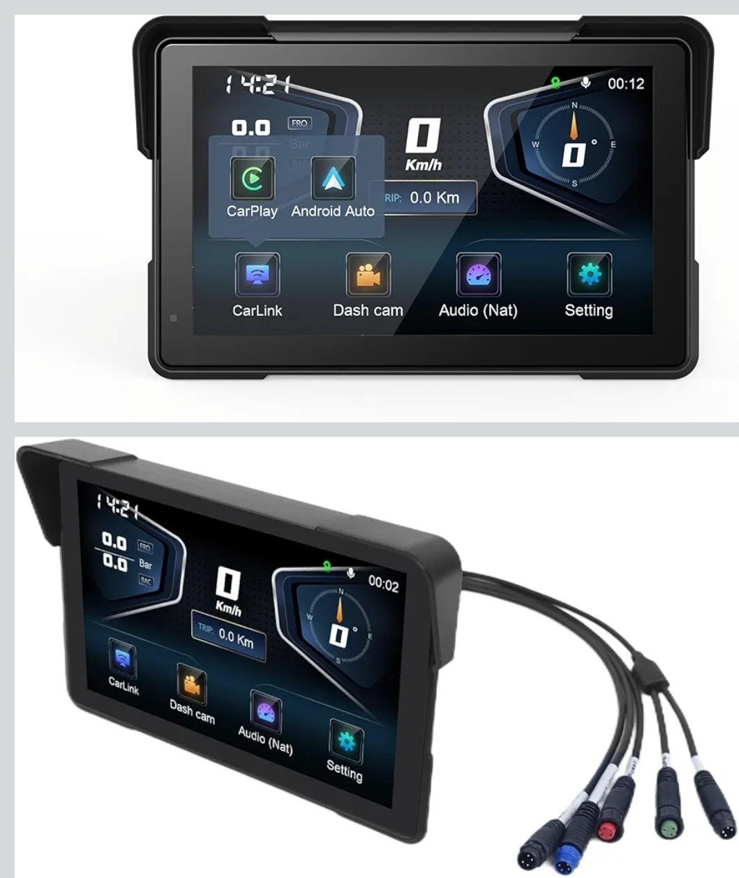 4K Dash Cam, Bluetooth Motorcycle Carplay & Android Auto 7″ IP67 Display Monitor