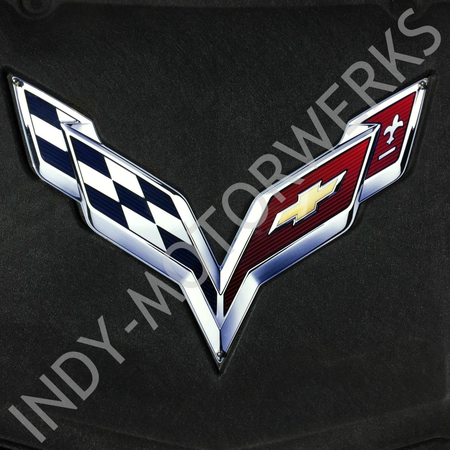C7 CORVETTE UNDER HOOD CROSSED FLAG EMBLEM COMPLETE KIT FITS 14 – 19 CORVETTES