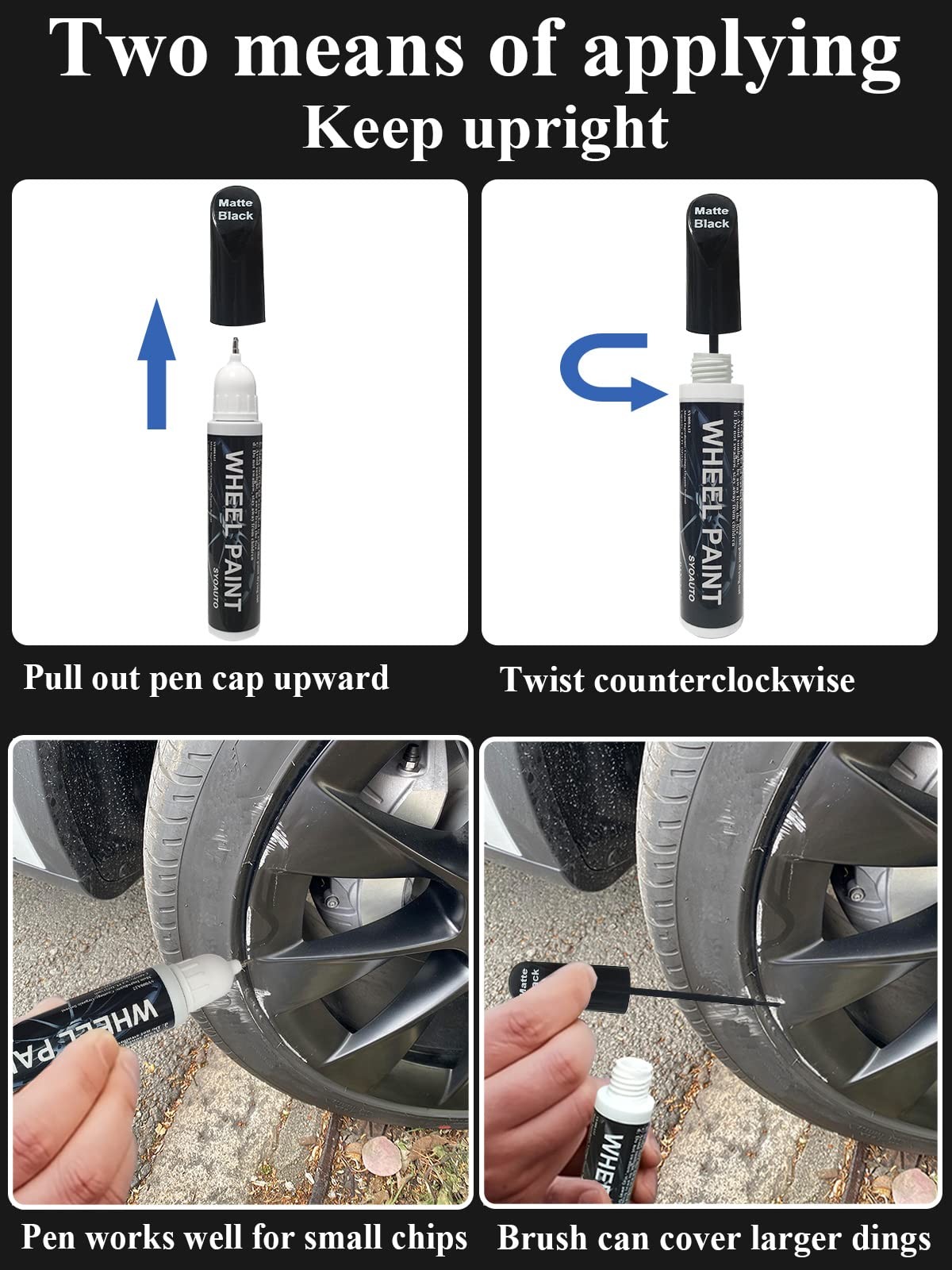 SYOAUTO Matte Black Rim Touch Up Paint, Car 1 Count (Pack of 1),