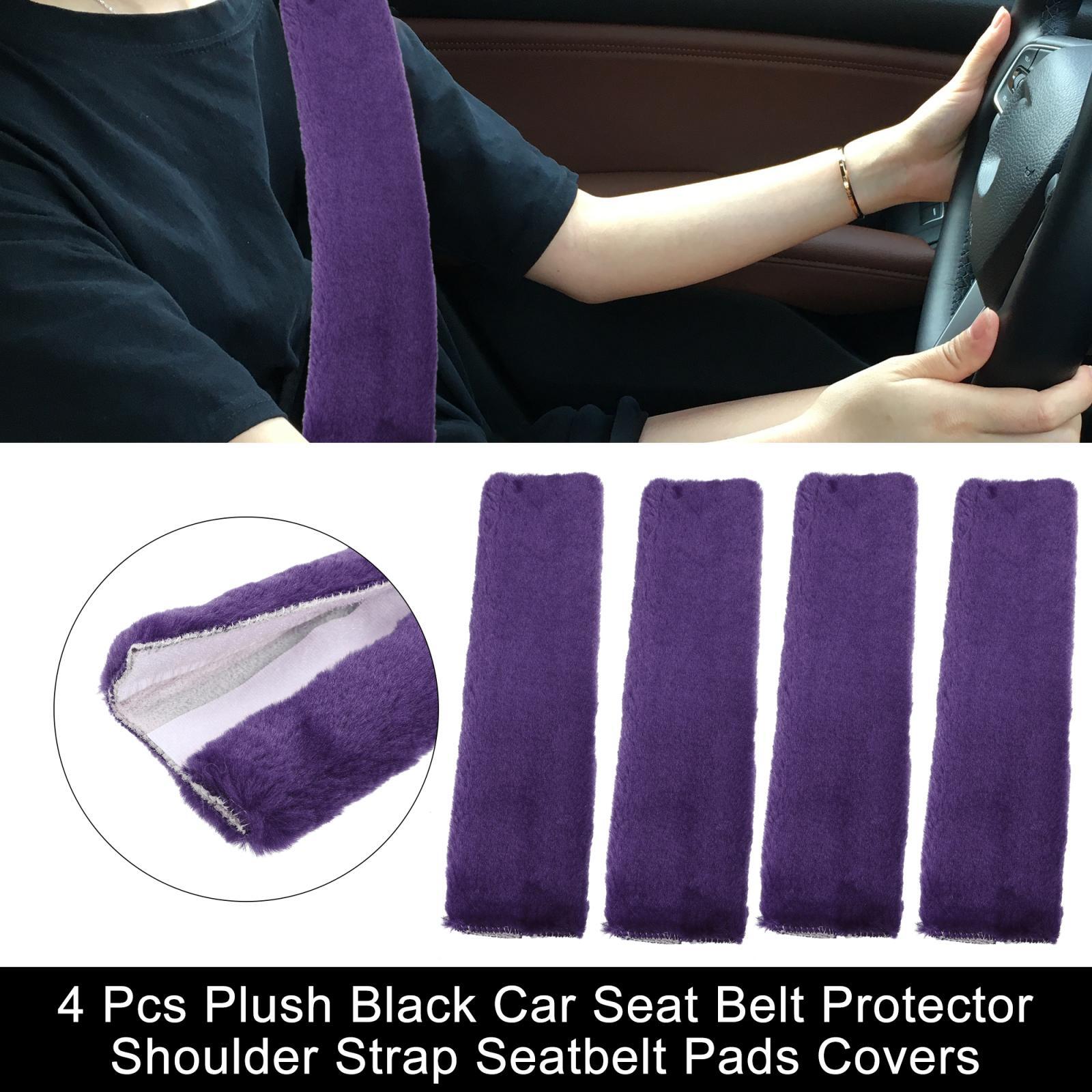 4 Pcs Plush Car Seat Belt Protector Shoulder Strap Seatbelt Pads Cover Purple