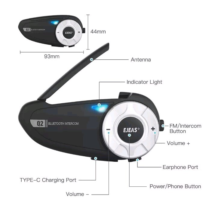 EJEAS Q2 Motorcycle Helmet Bluetooth Intercom 5.1 Headset (**1 UNIT ONLY**)