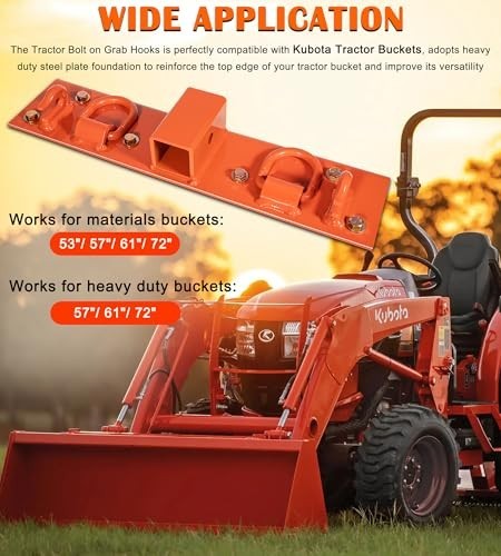 Compact Tractor Grab Hooks with D Rings & 2″ Receiver – Heavy Duty Orange Grabbe