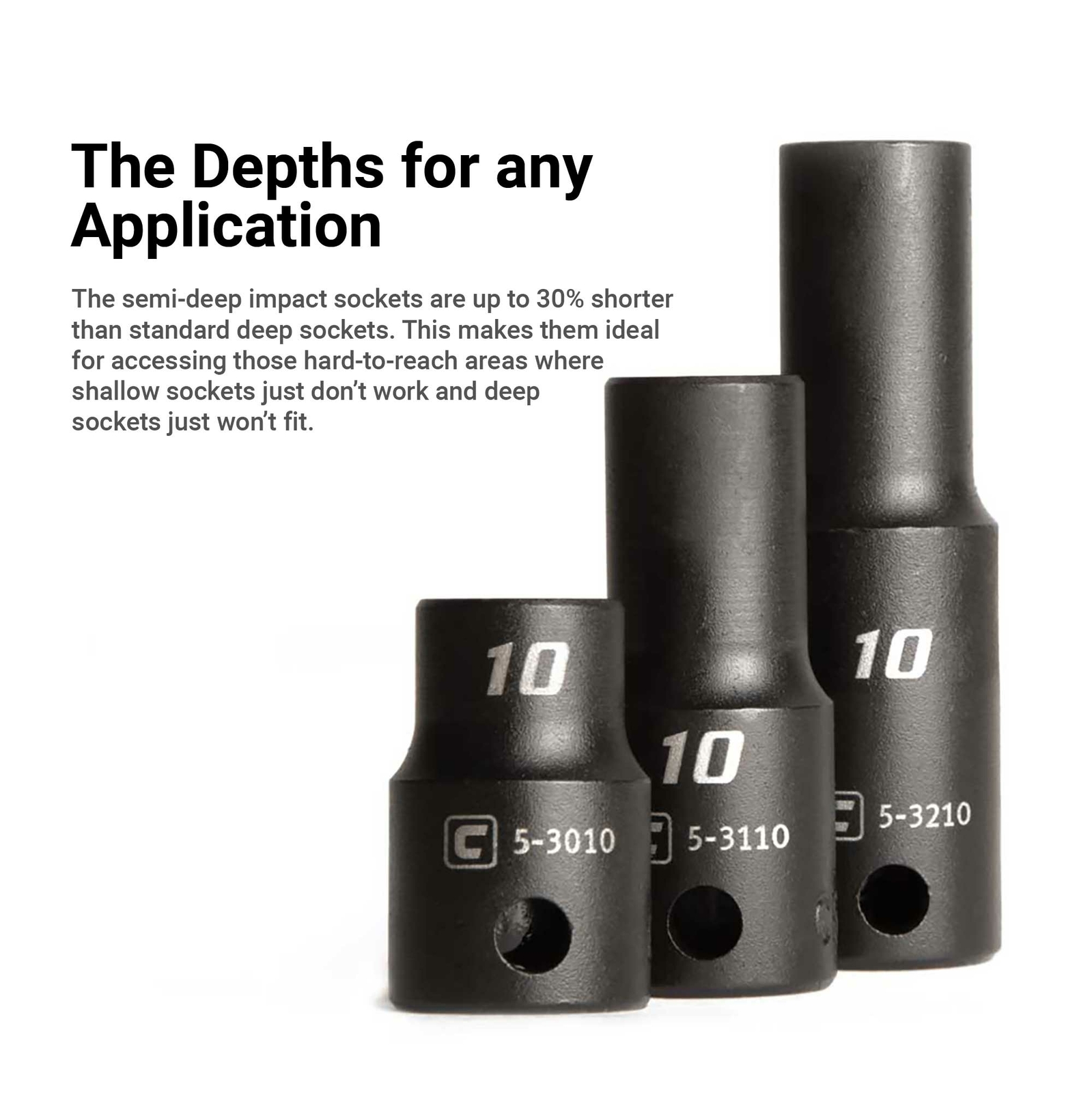 Capri Tools 3/8 in. Drive Semi-Deep Impact Socket Set, SAE, 12-Piece