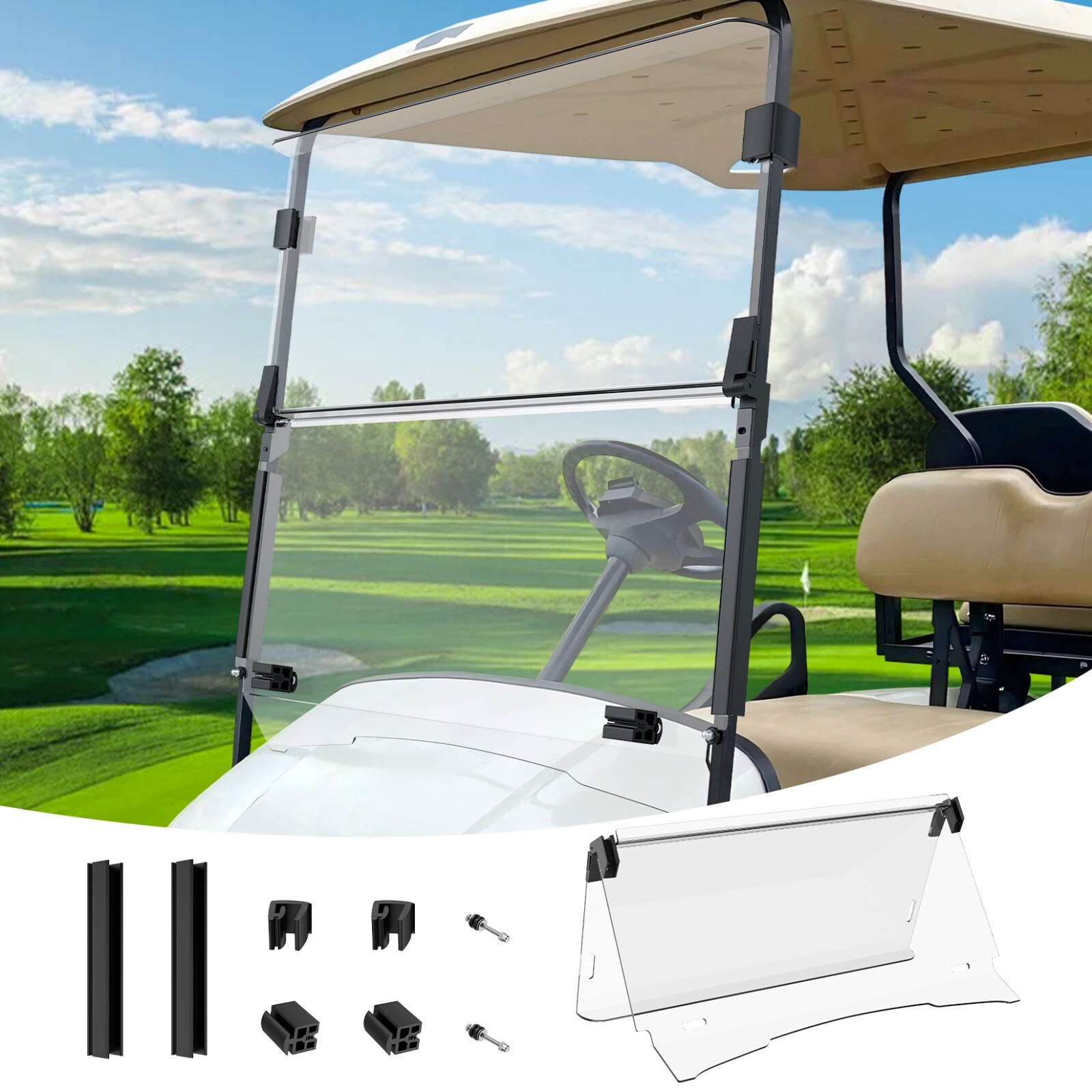 Drive-up Golf Cart Clear Windshield 74910-G01 For EZGO TXT, DCS, PDS 1995-2013