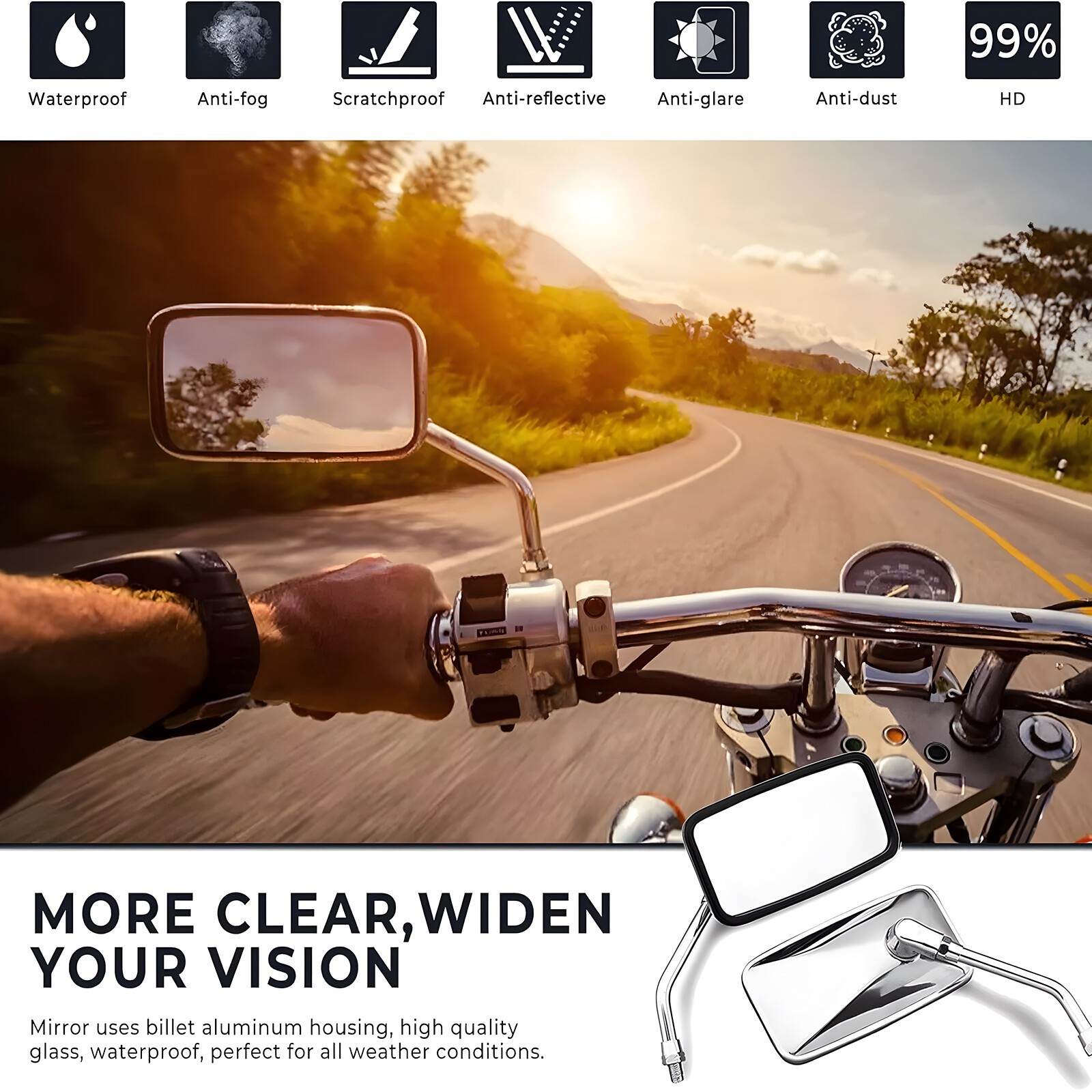 Rectangular 10mm Rear View Side Mirrors Chrome For Honda CB 750 Motorcycle